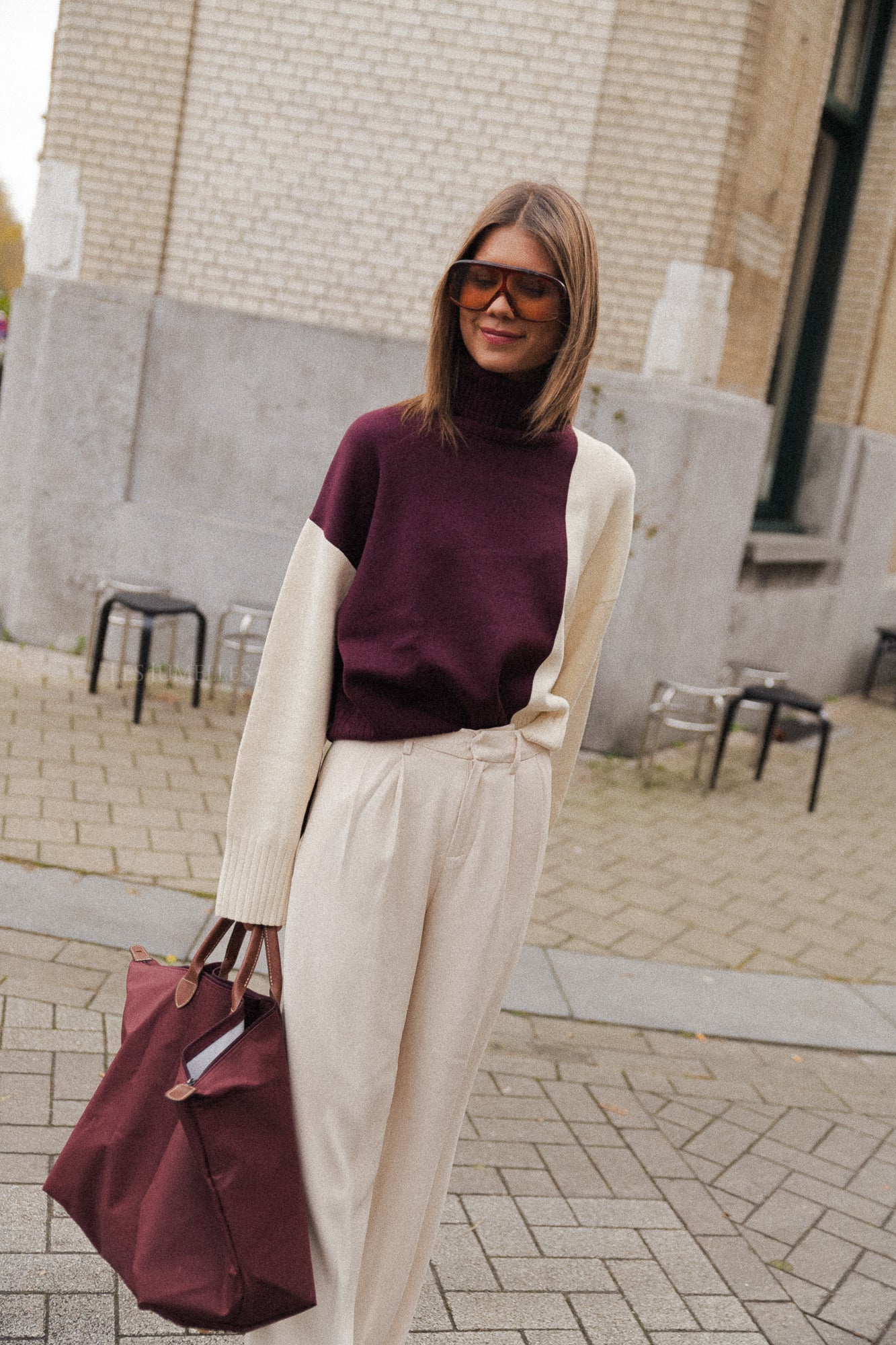 Laren Pullover in Bordeaux/Ecru