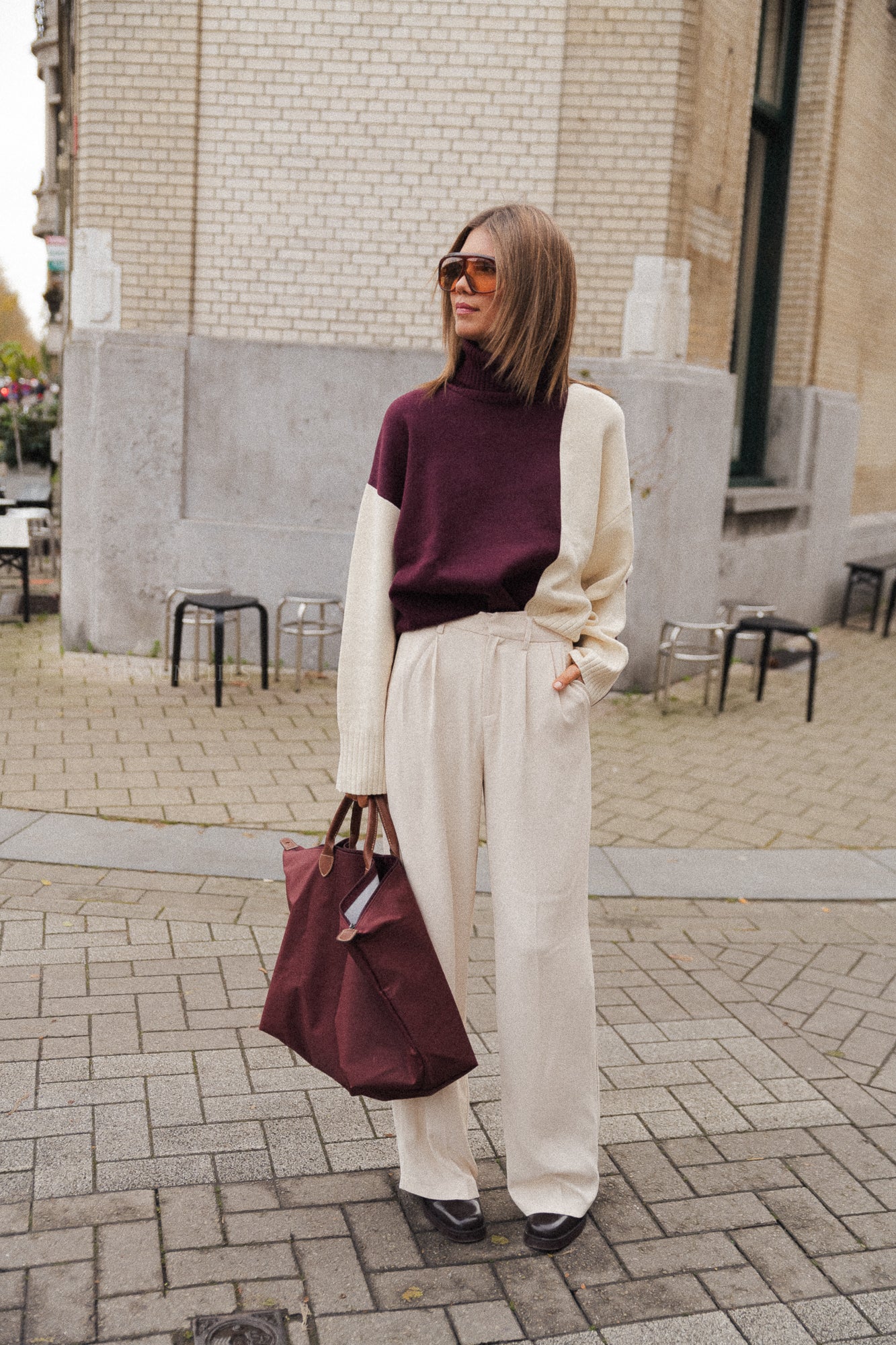 Laren Pullover in Bordeaux/Ecru