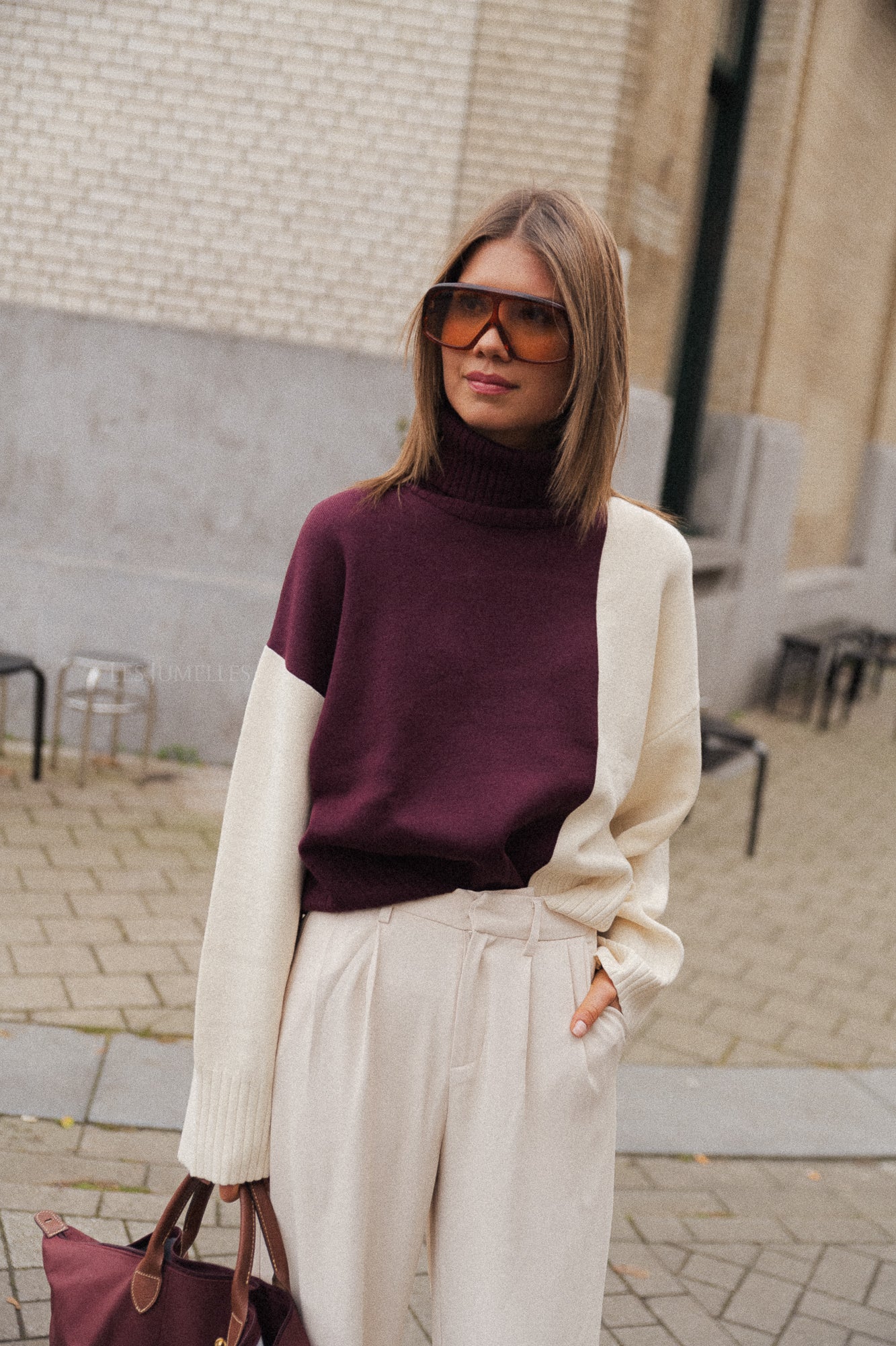 Laren Pullover in Bordeaux/Ecru