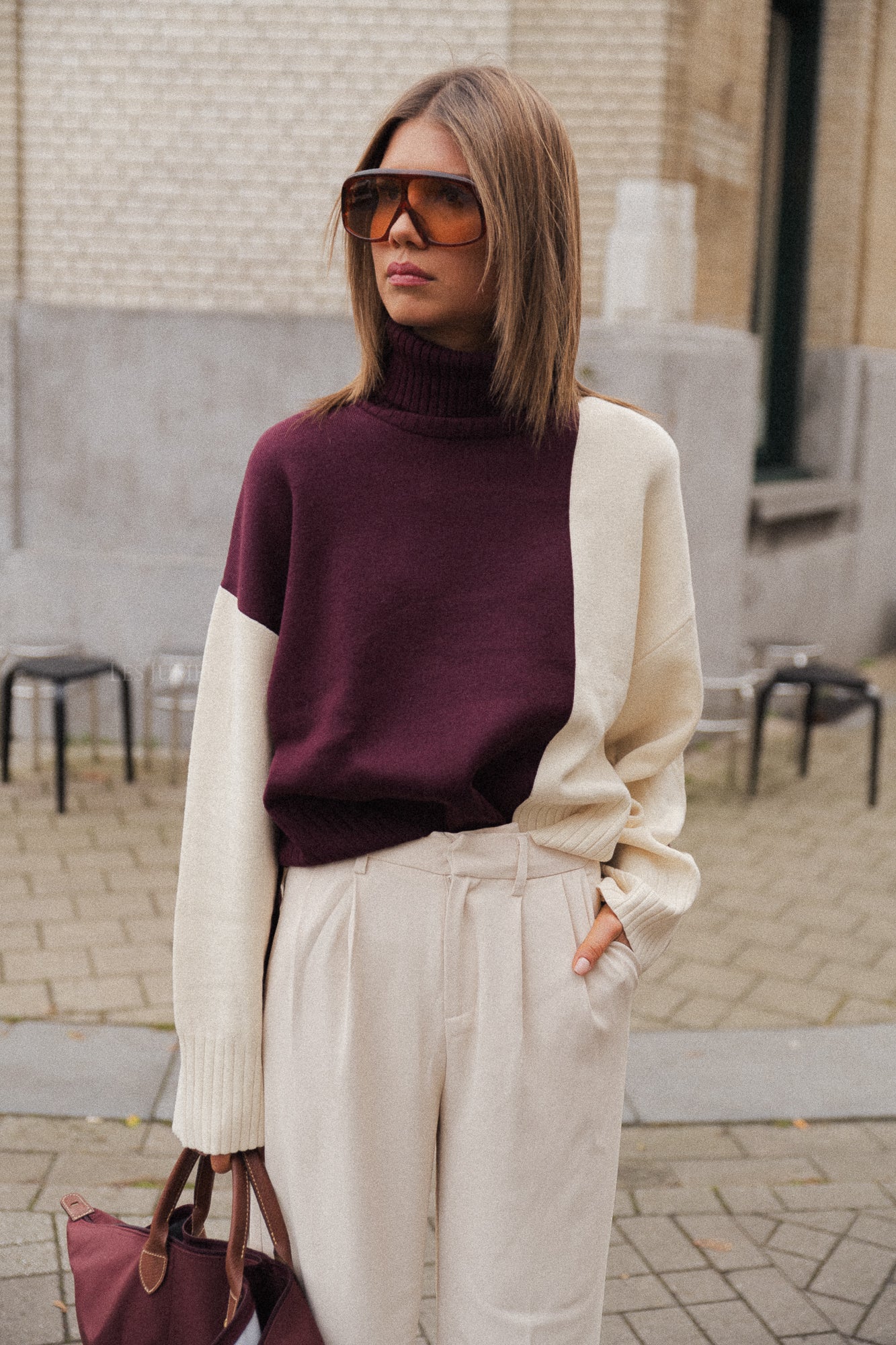 Laren Pullover in Bordeaux/Ecru