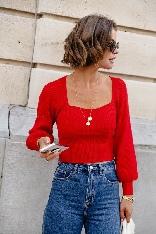Les Jumelles Kaylee knitted top red