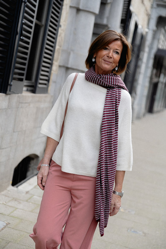 Les Jumelles Florence striped scarf grey/burgundy