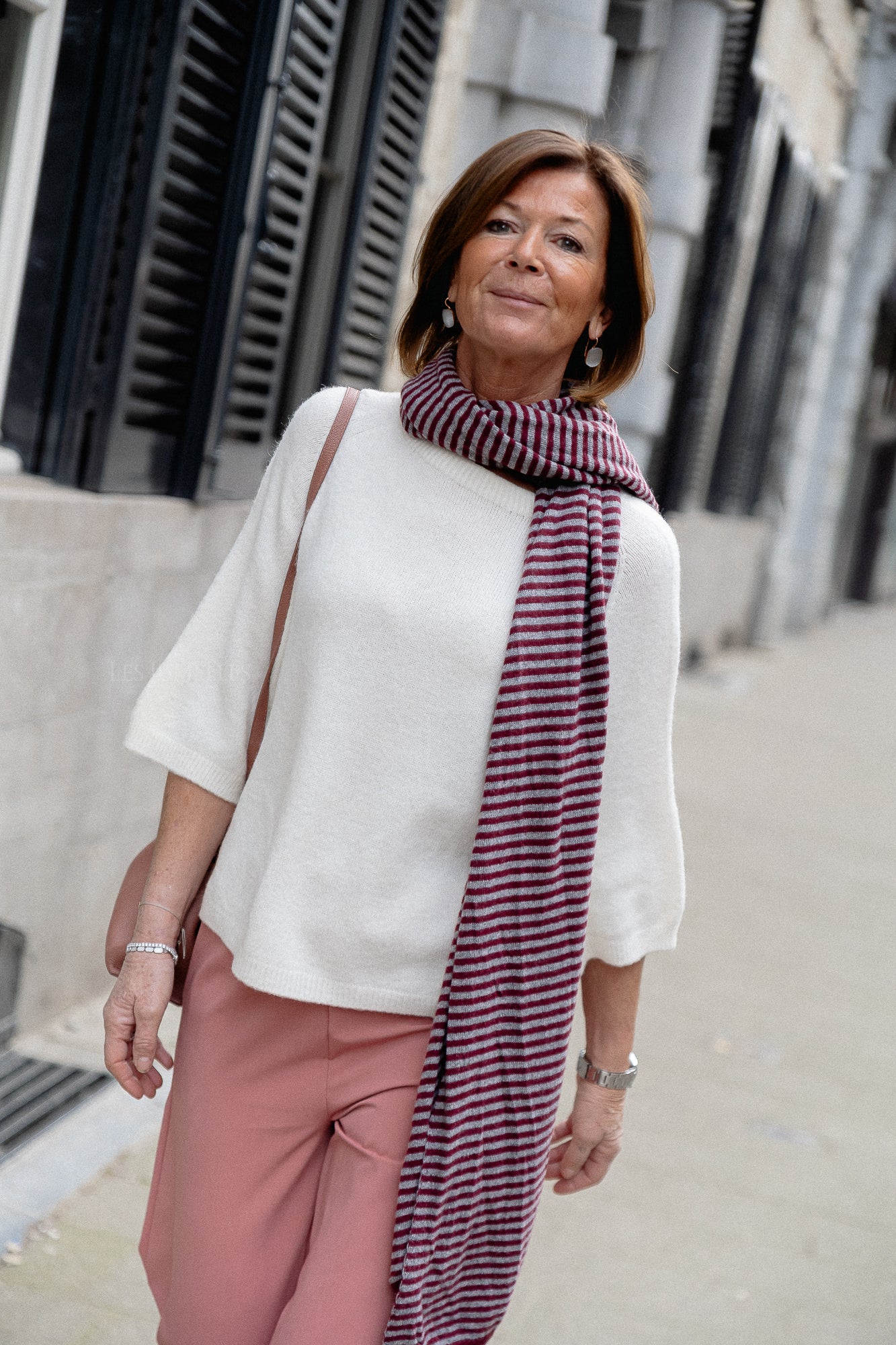 Florence striped scarf grey/burgundy