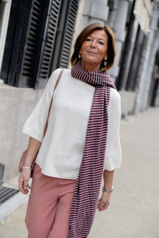 Les Jumelles Florence striped scarf grey/burgundy