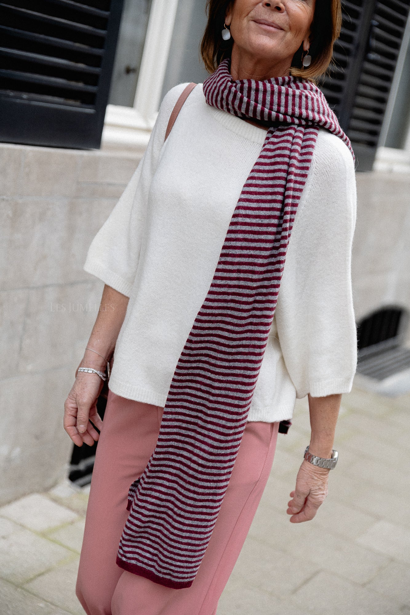 Florence striped scarf grey/burgundy