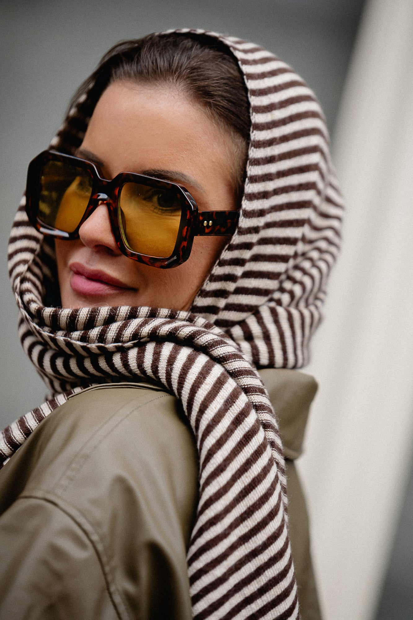 Florence striped scarf ecru/hot chocolate