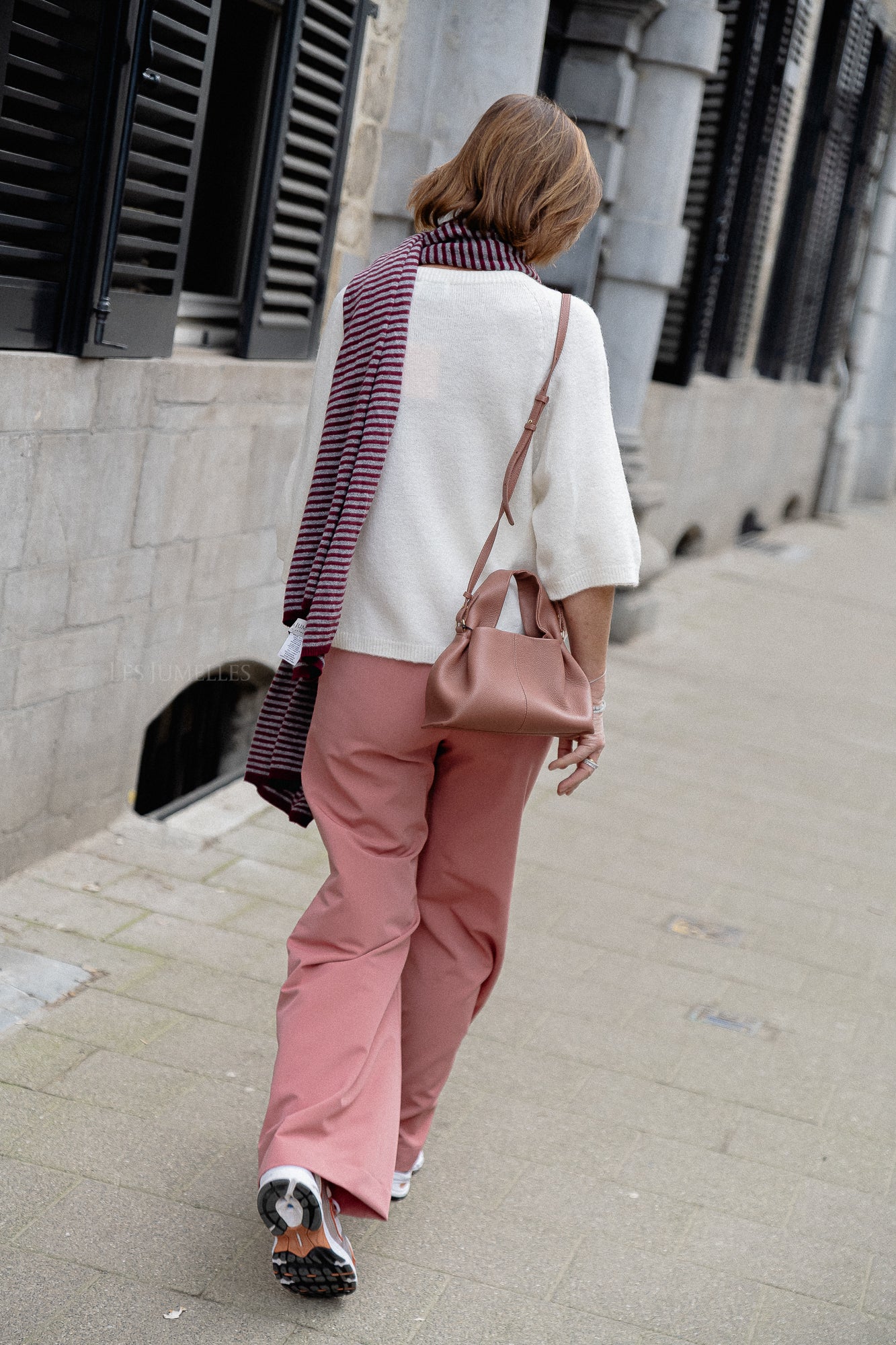 Florence striped scarf grey/burgundy