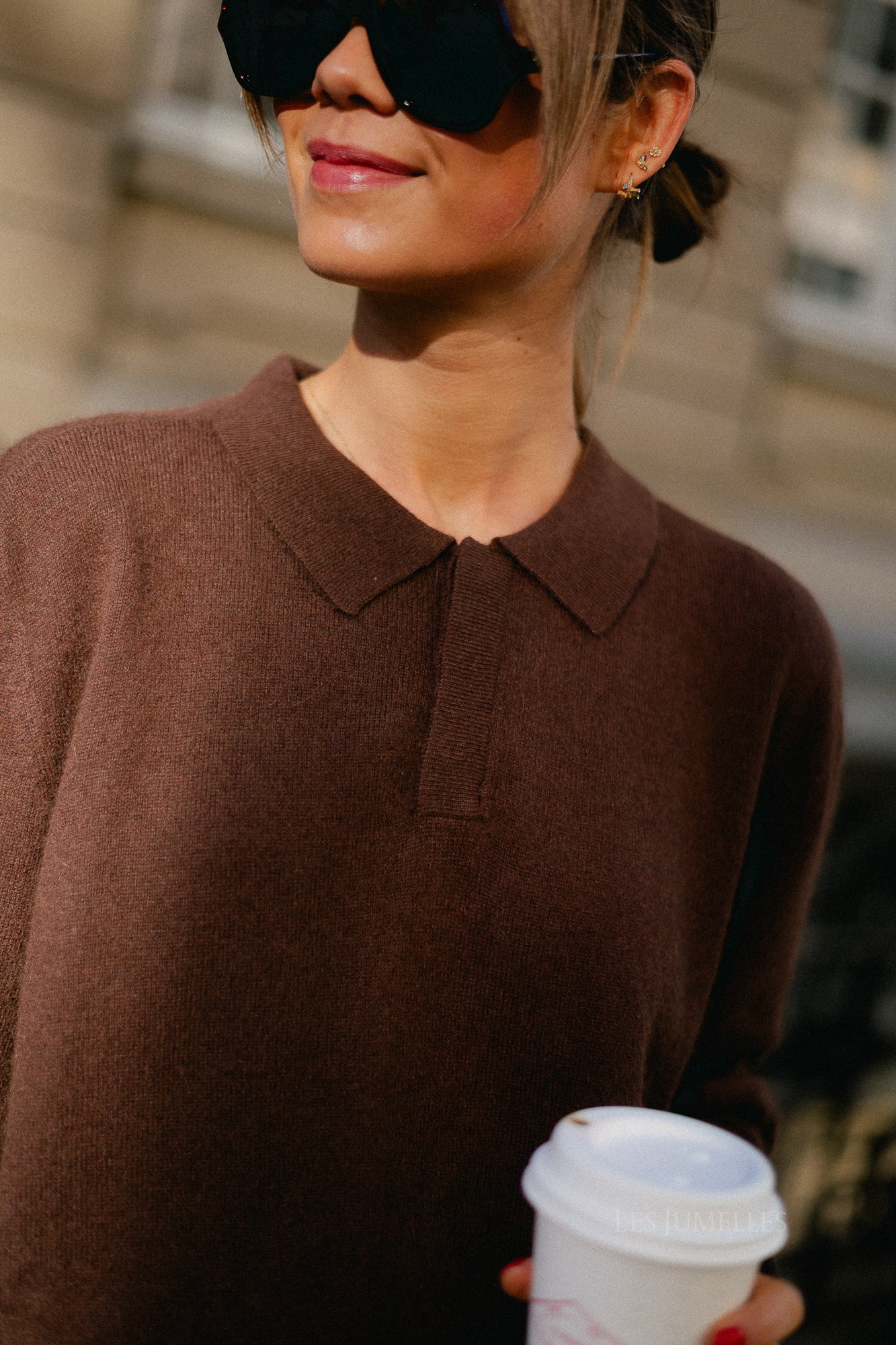 Elisabeth long-sleeve polo shirt hot chocolate