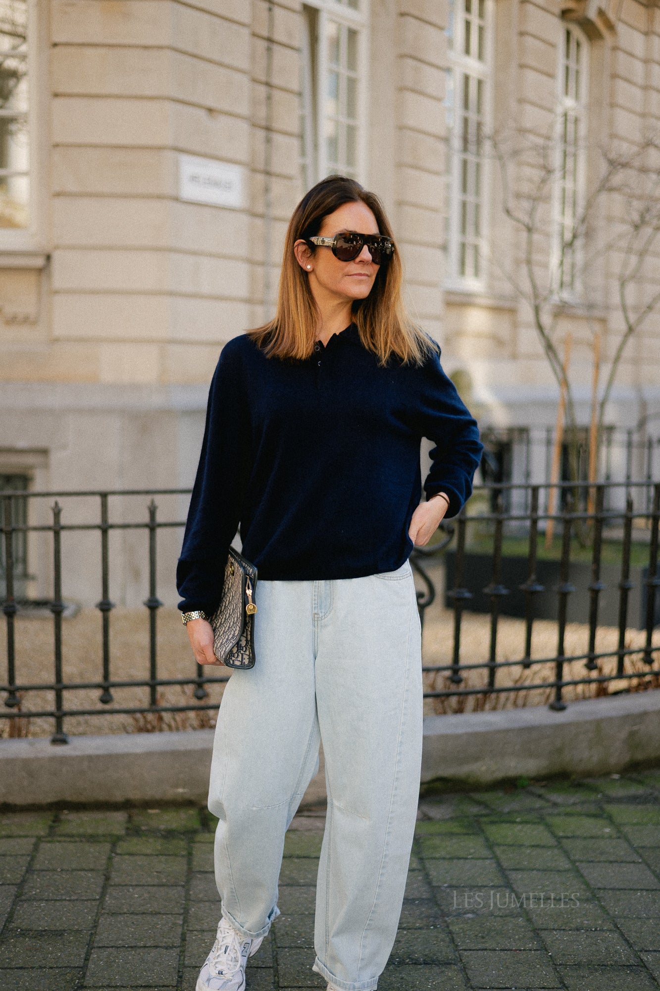 Elisabeth long-sleeve polo shirt navy blue