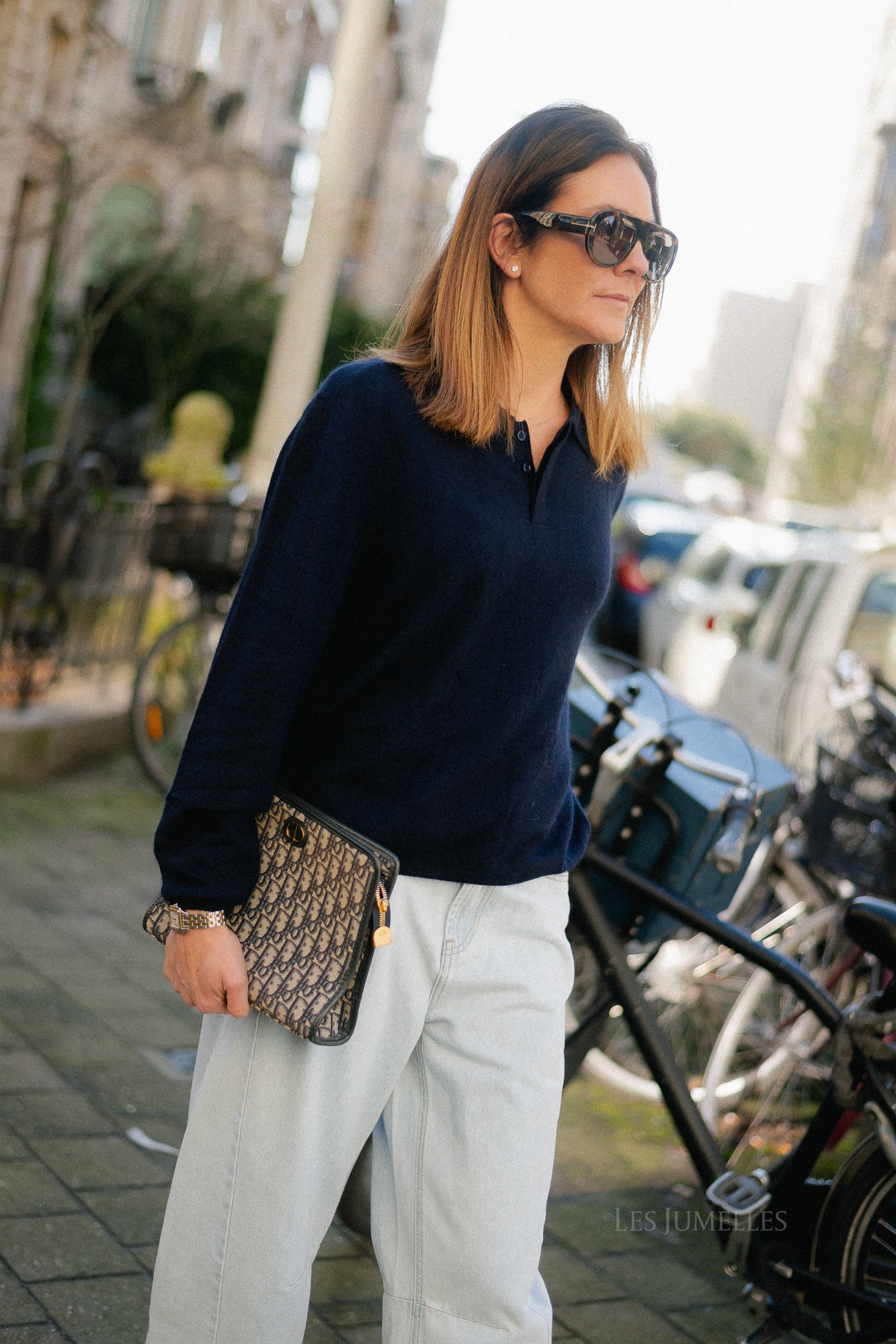 Elisabeth long-sleeve polo shirt navy blue