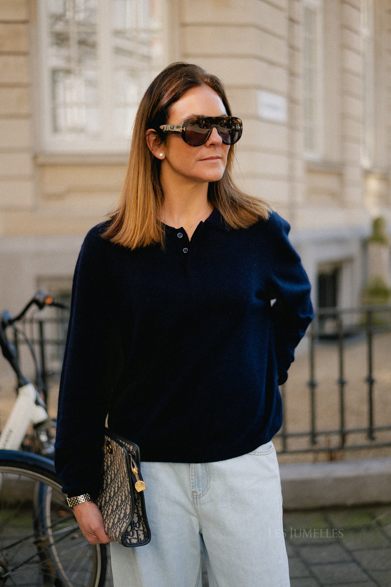 Elisabeth long-sleeve polo shirt navy blue