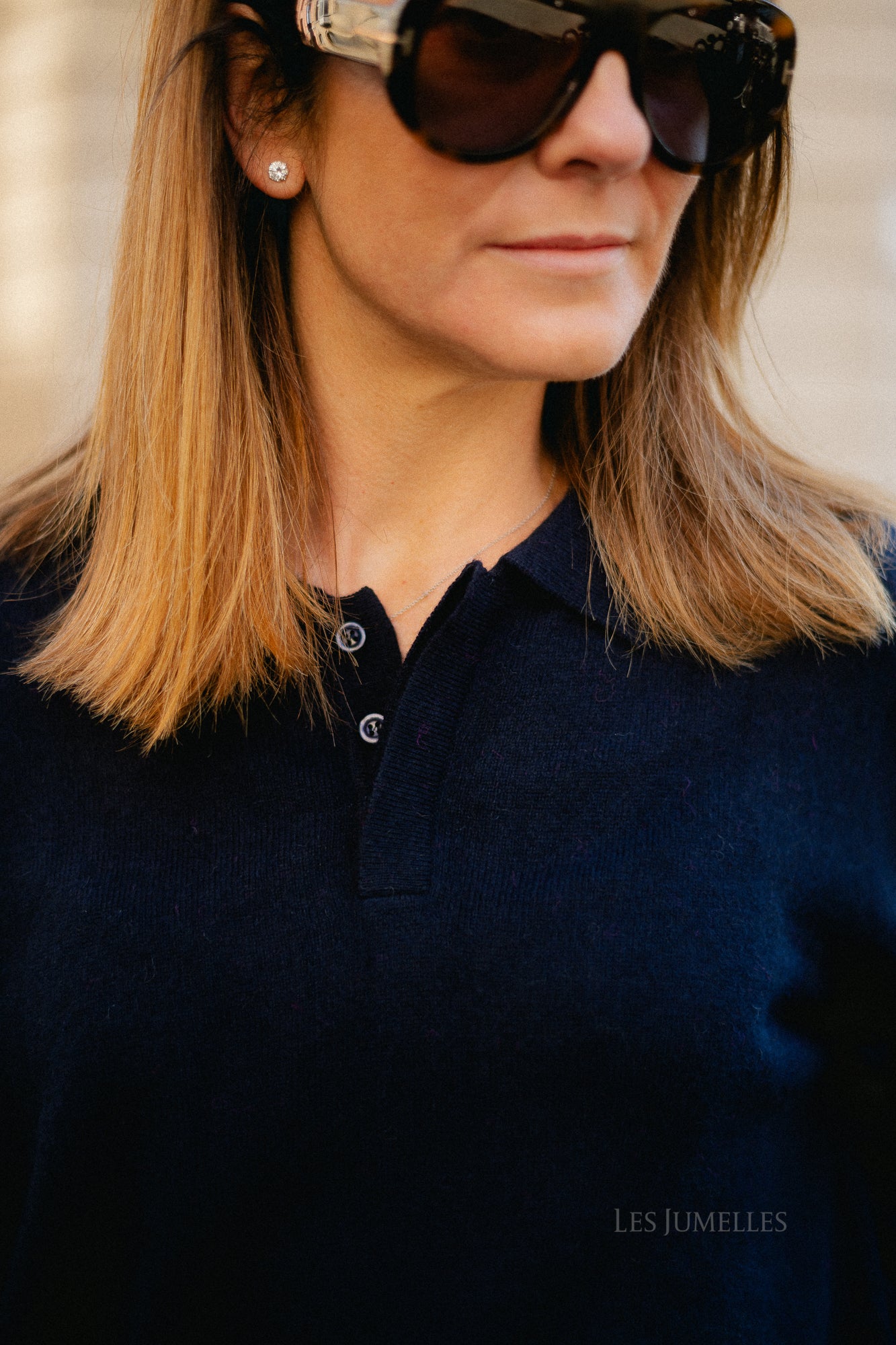 Elisabeth long-sleeve polo shirt navy blue