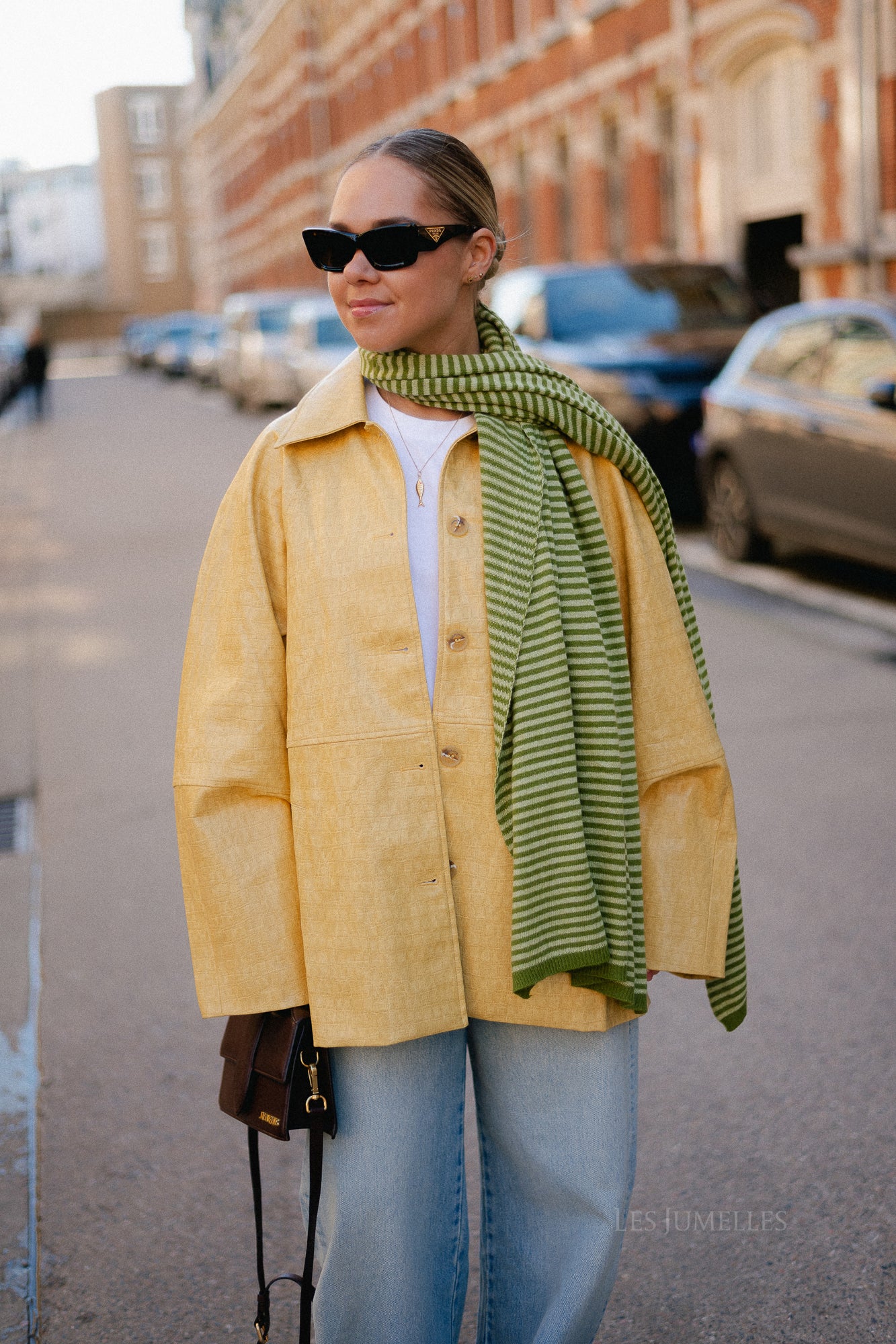 Florence striped scarf - olive green/light green