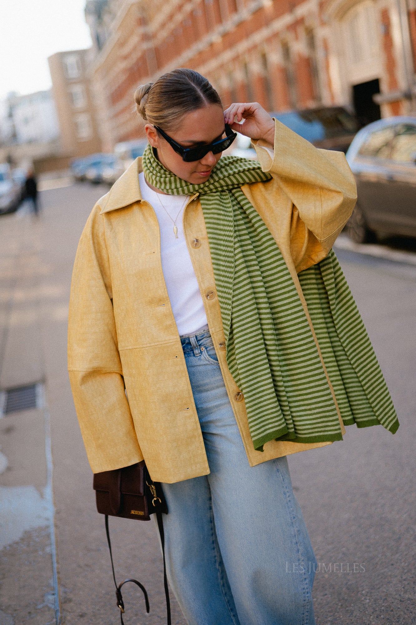 Florence striped scarf - olive green/light green