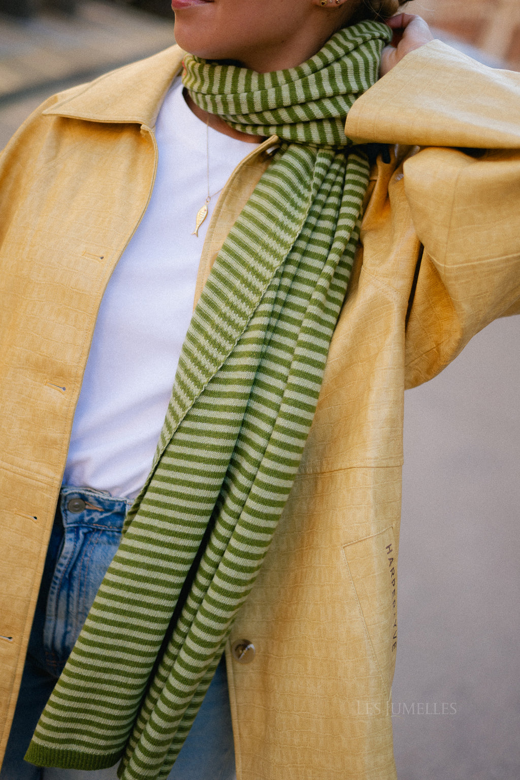 Florence striped scarf - olive green/light green