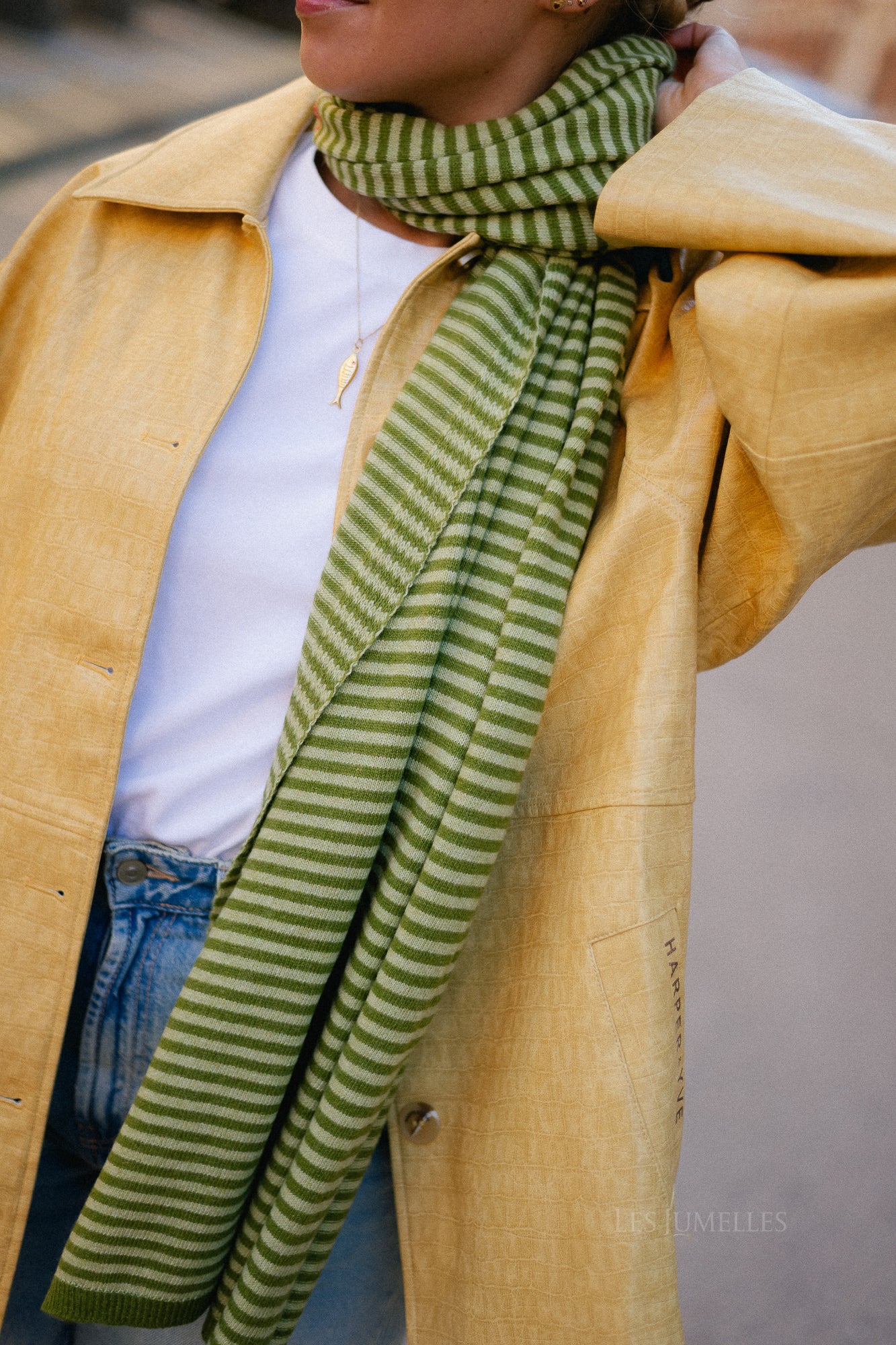 Florence striped scarf - olive green/light green