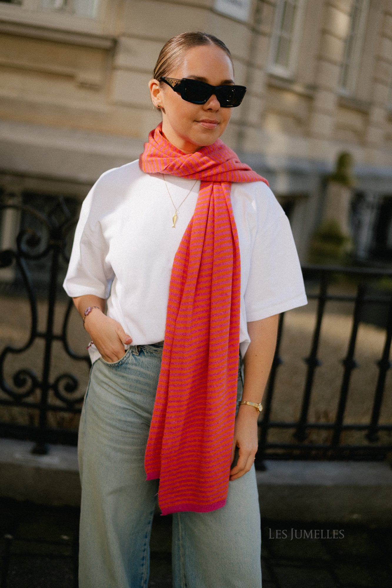 Florence striped scarf - fuchsia/orange