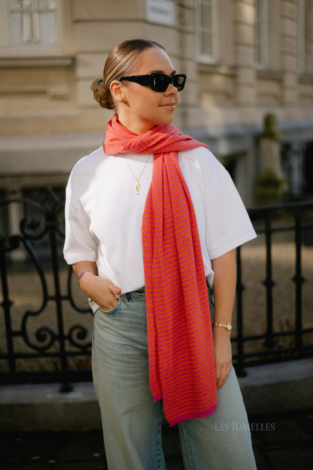 Florence striped scarf - fuchsia/orange