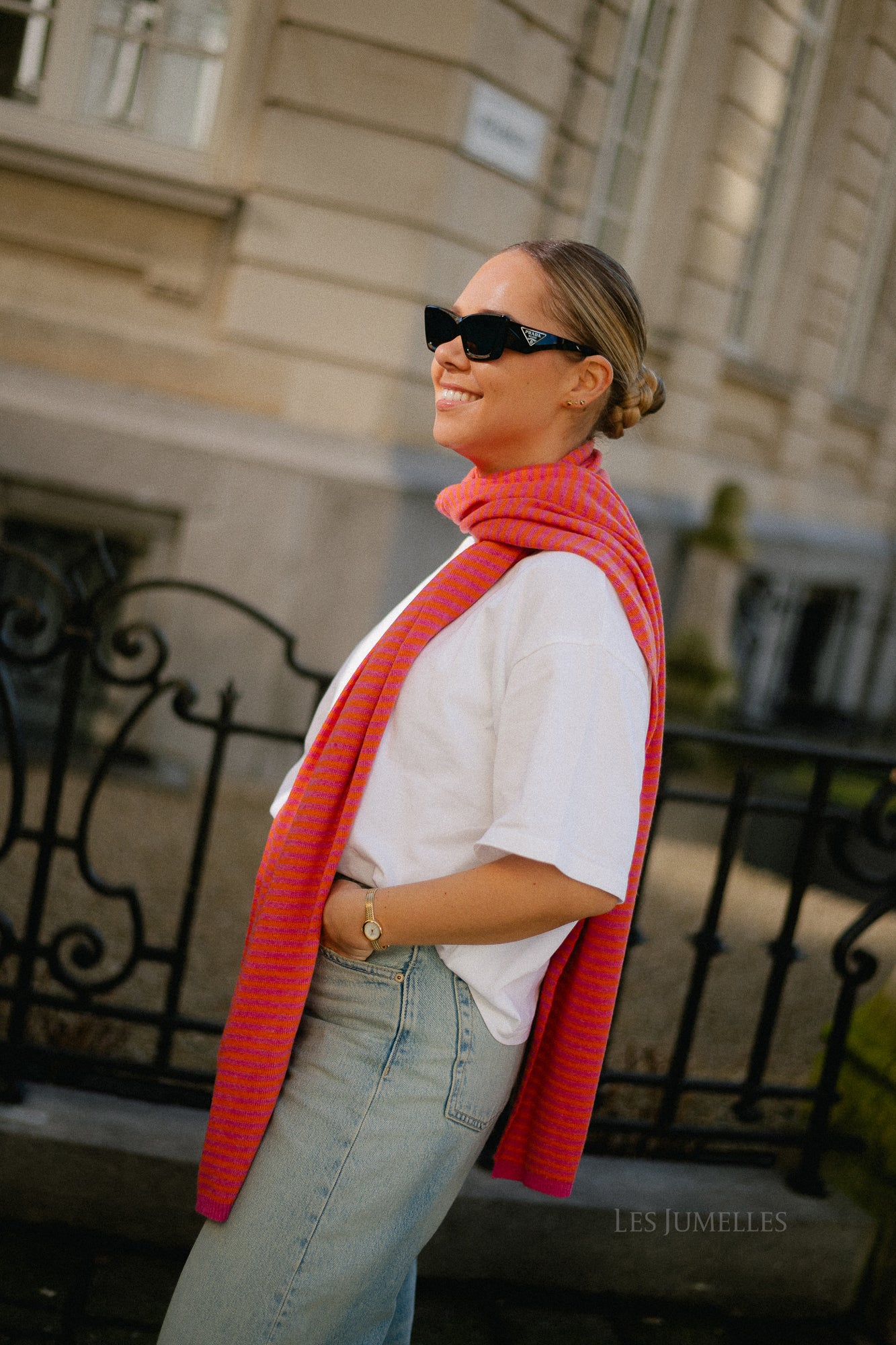 Florence striped scarf - fuchsia/orange