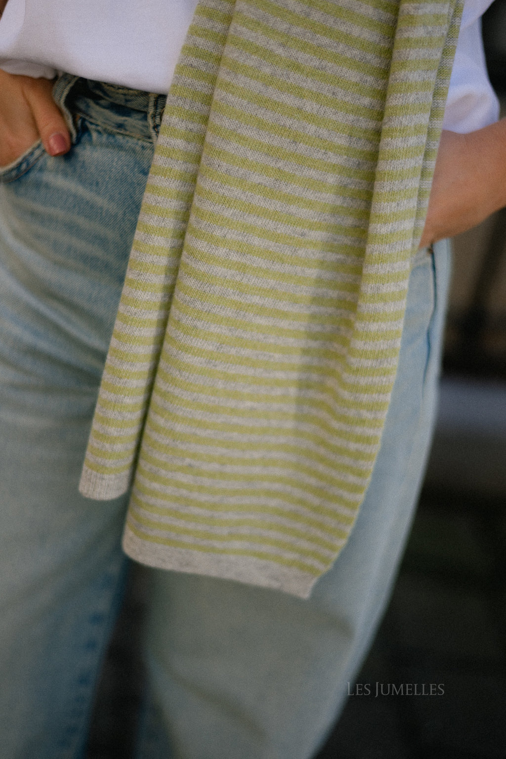 Florence striped scarf - grey/lime green