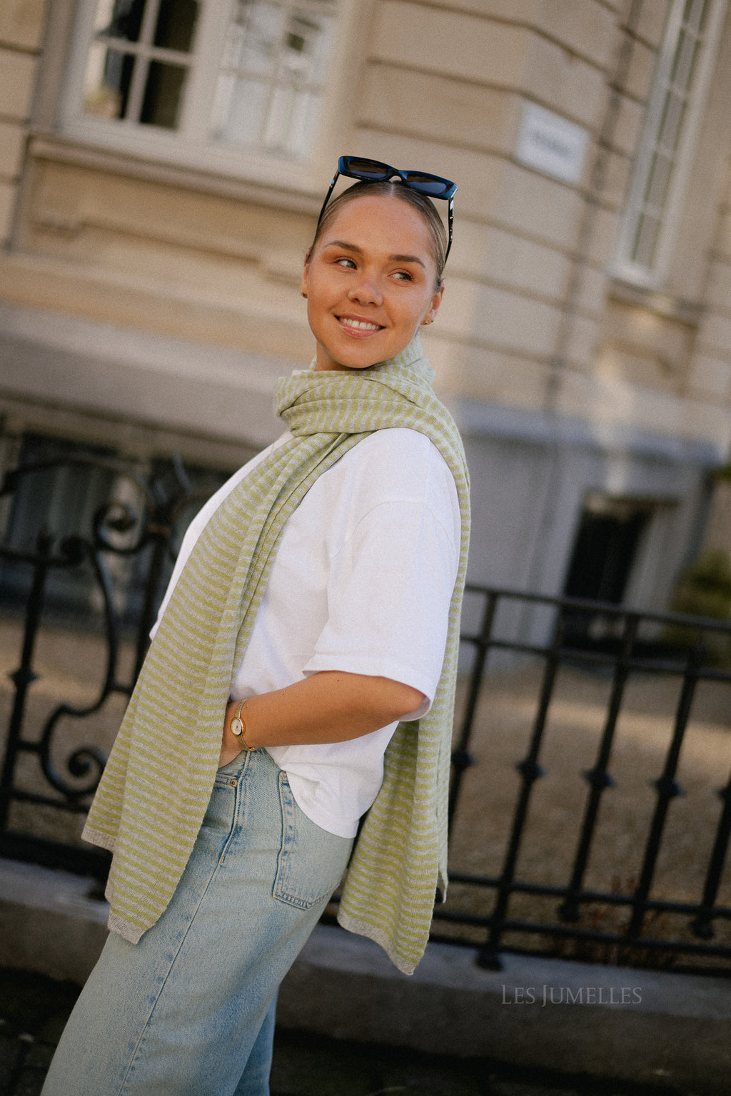 Florence striped scarf - grey/lime green