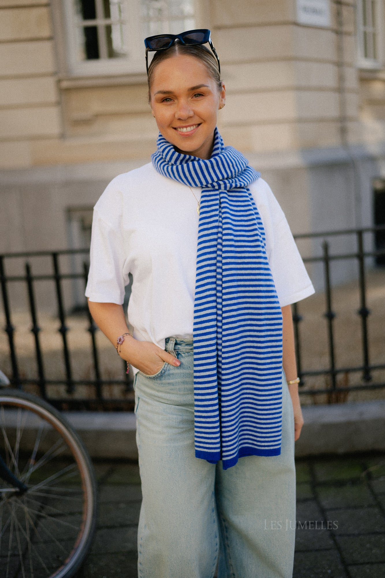 Florence striped scarf - royal blue/light blue
