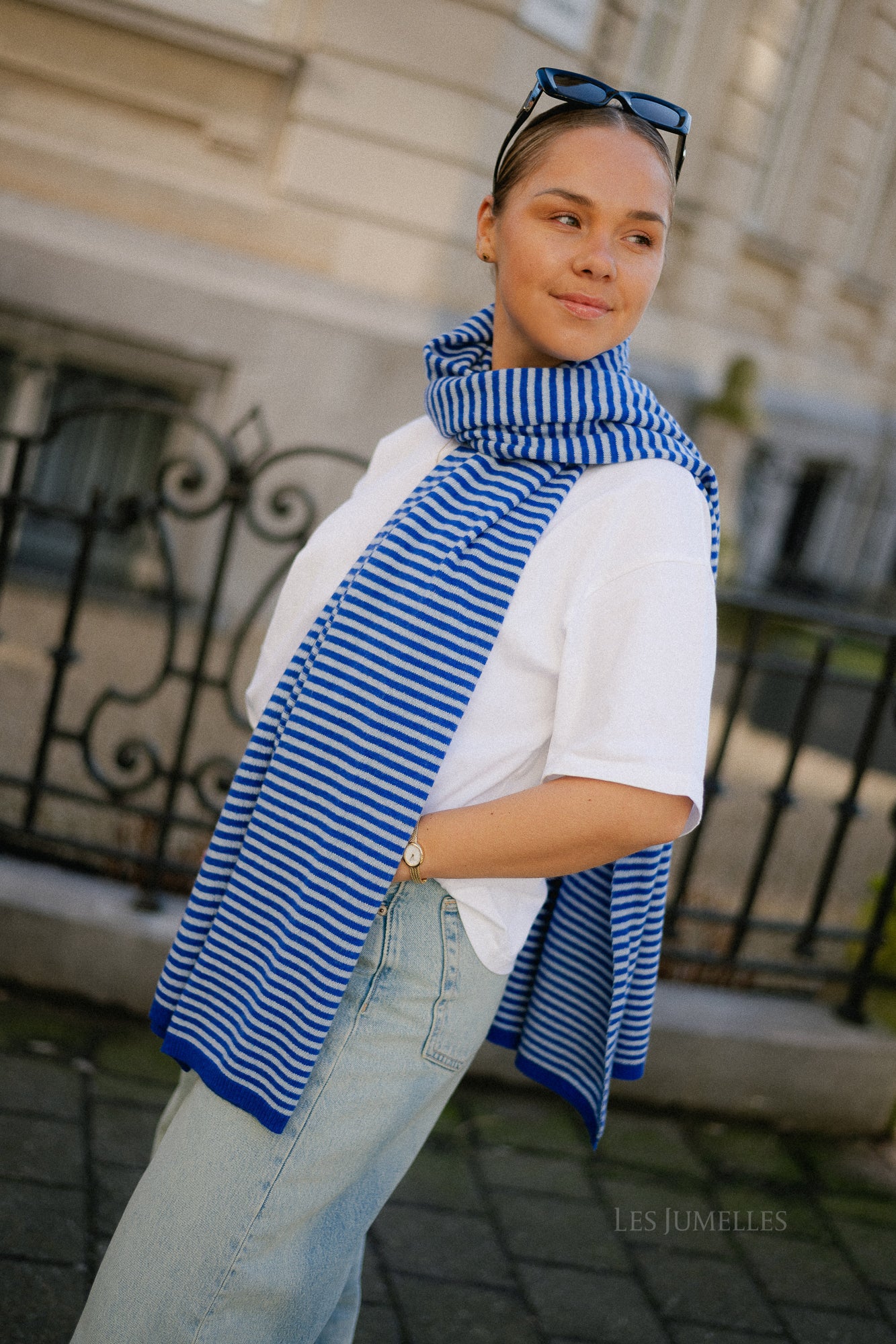 Florence striped scarf - royal blue/light blue