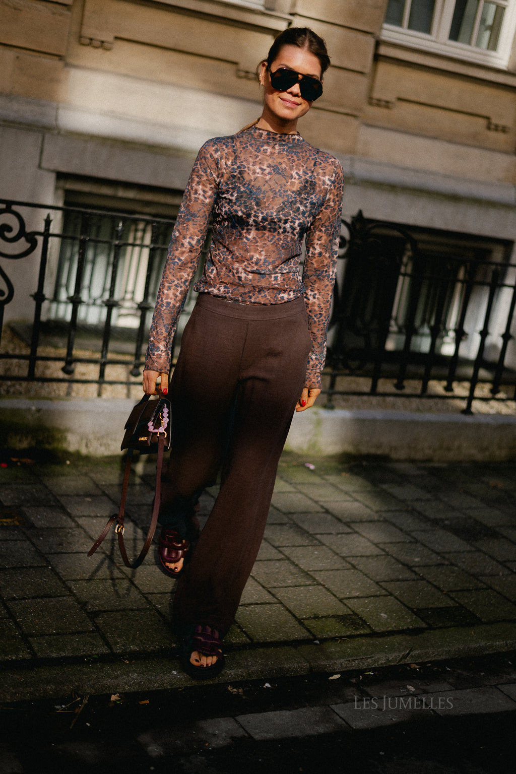 OBJSanne Aline wide pant seal brown