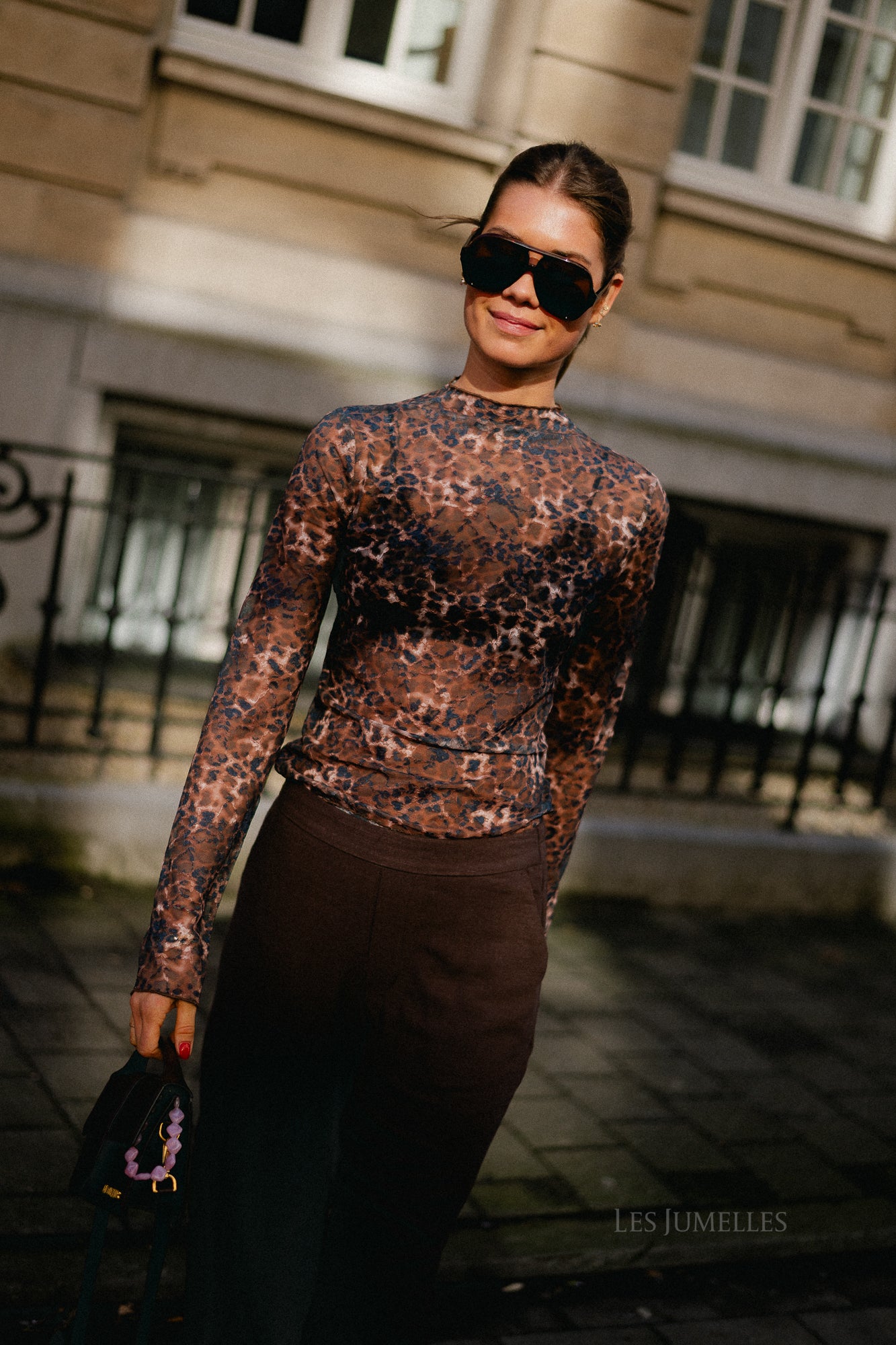 Leopard print LS mesh top