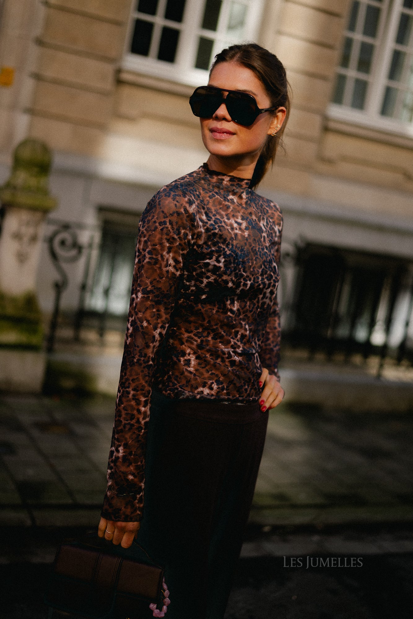 Leopard print LS mesh top