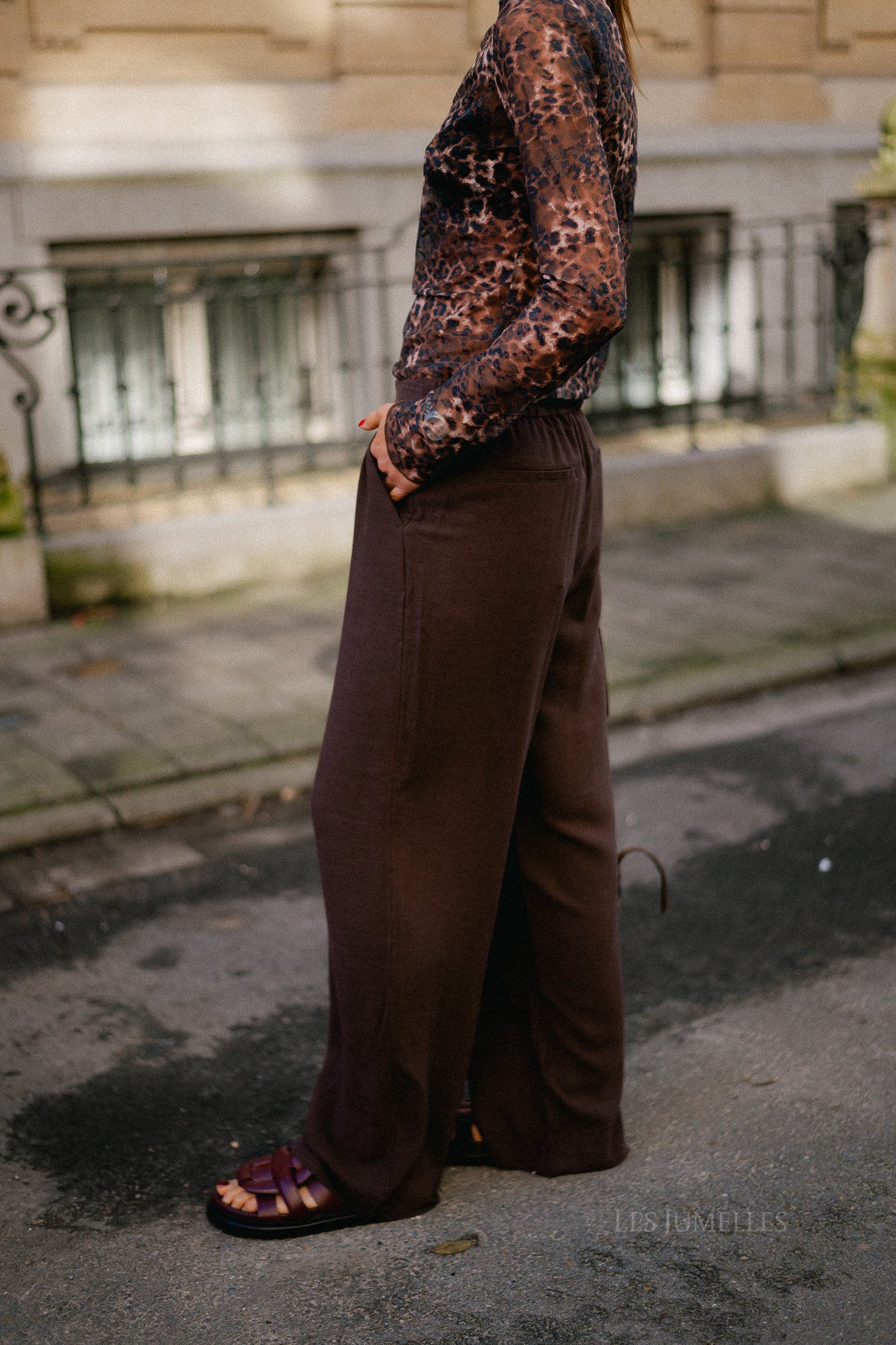 OBJSanne Aline wide pant seal brown