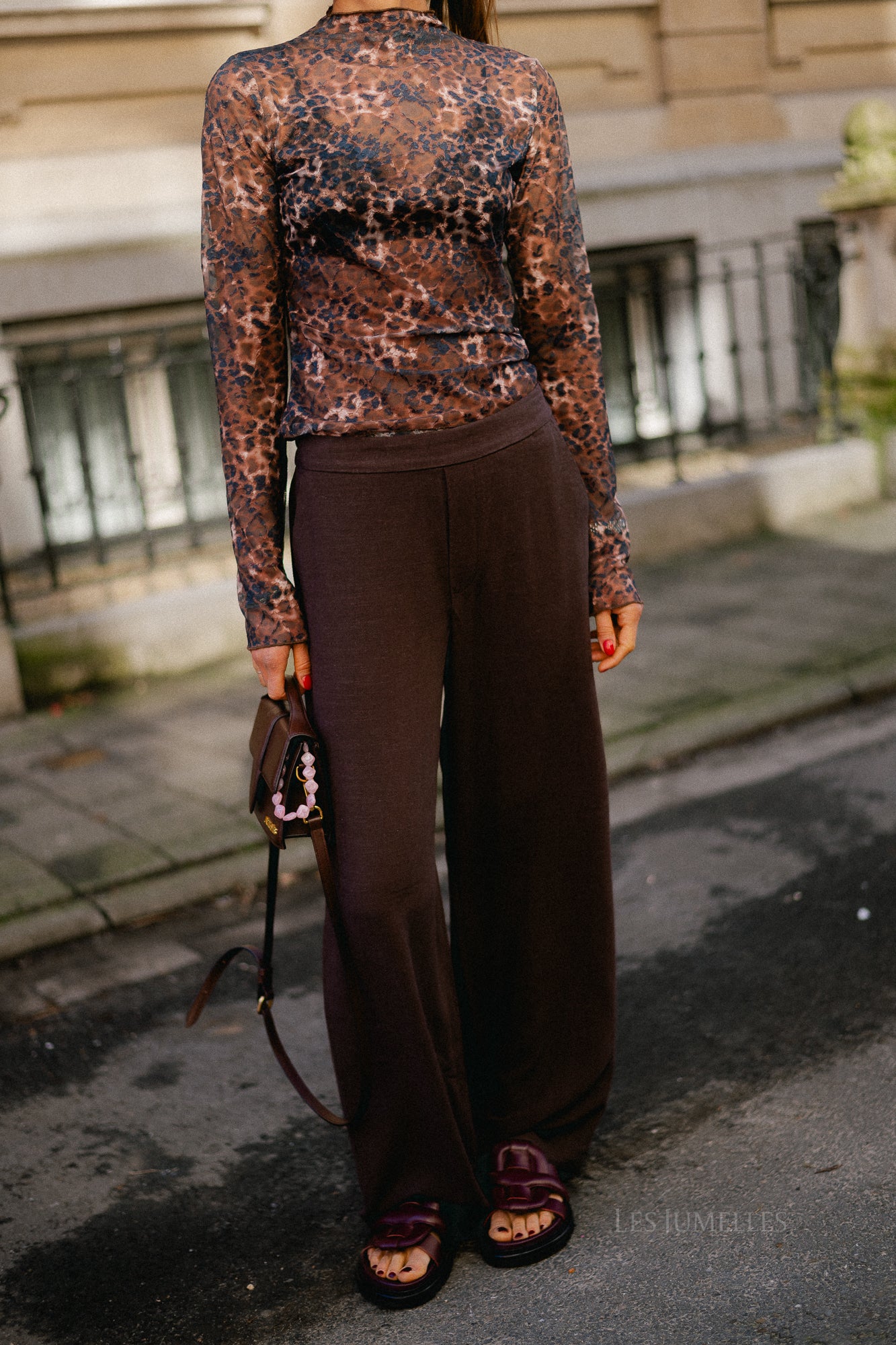 OBJSanne Aline wide pant seal brown