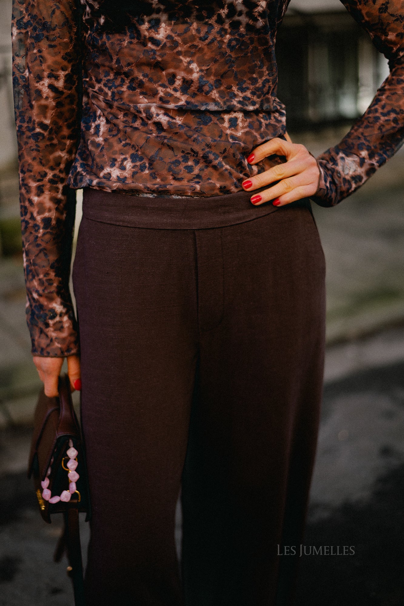 OBJSanne Aline wide pant seal brown