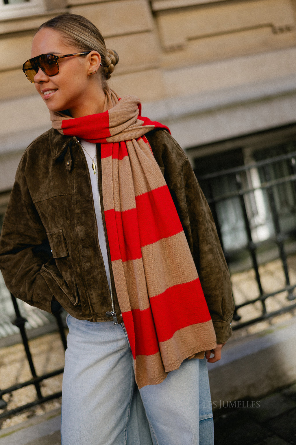 Ella striped scarf red/camel