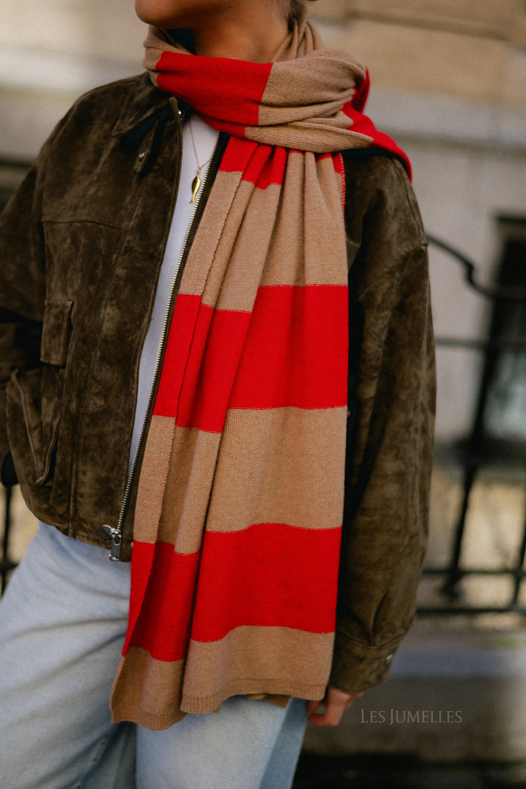 Ella striped scarf red/camel