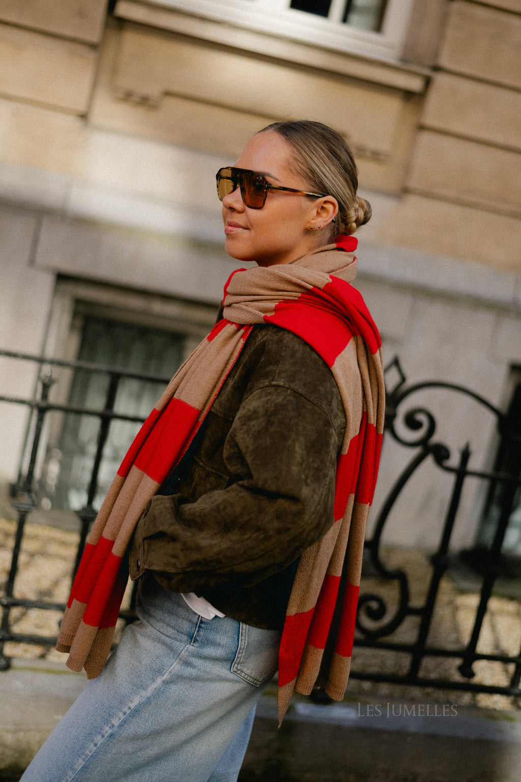 Ella striped scarf red/camel