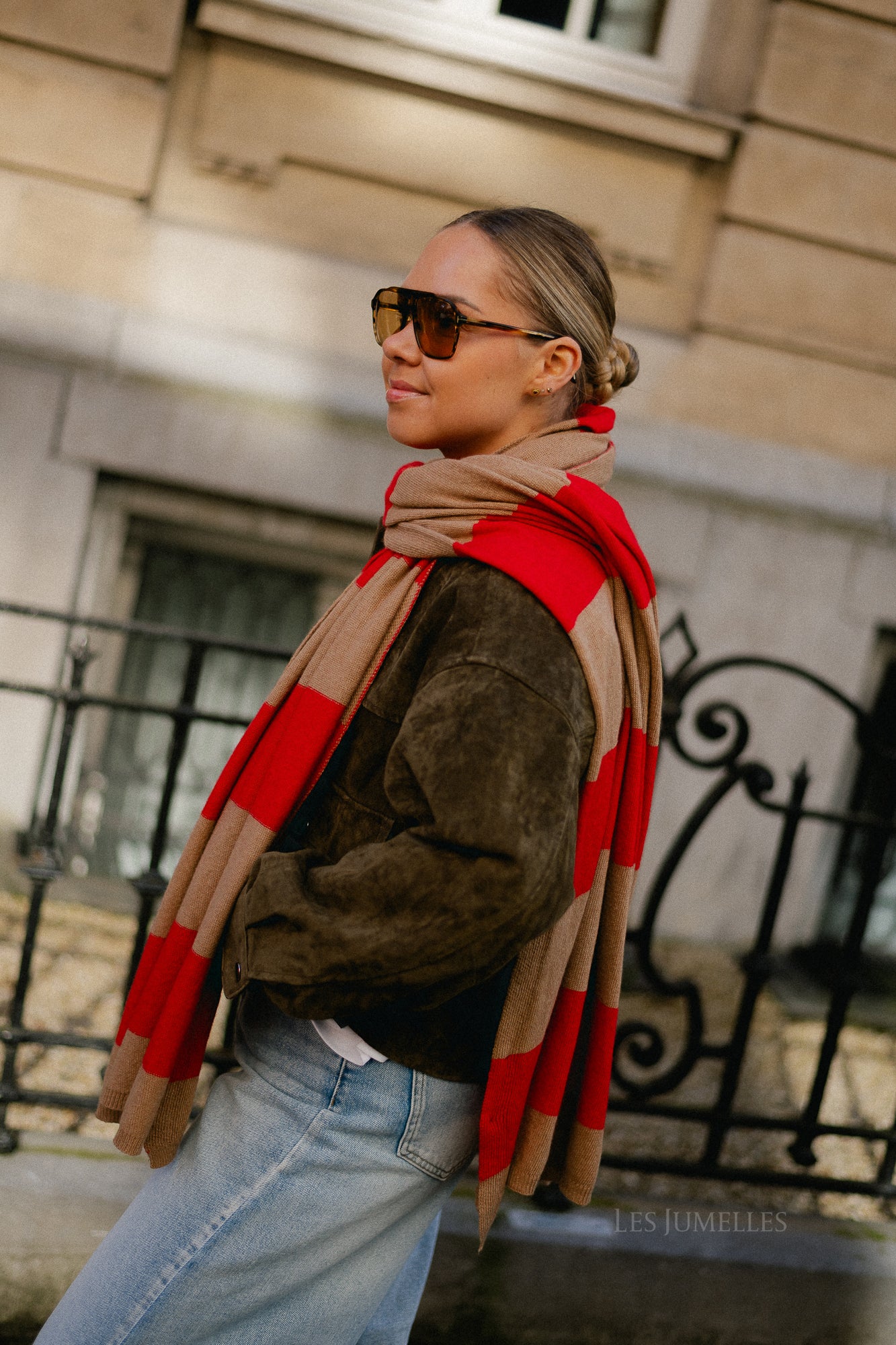 Ella striped scarf red/camel