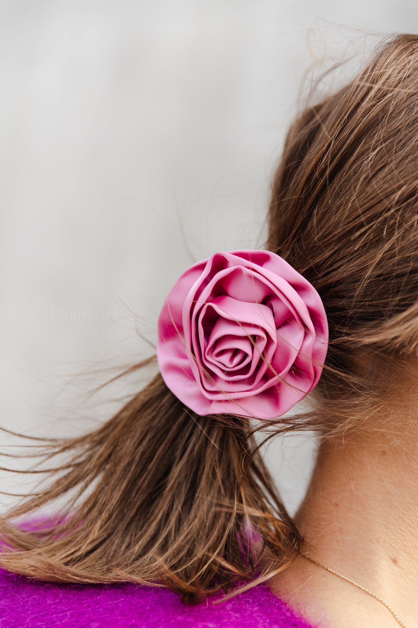 Satin flower hair tie hot pink