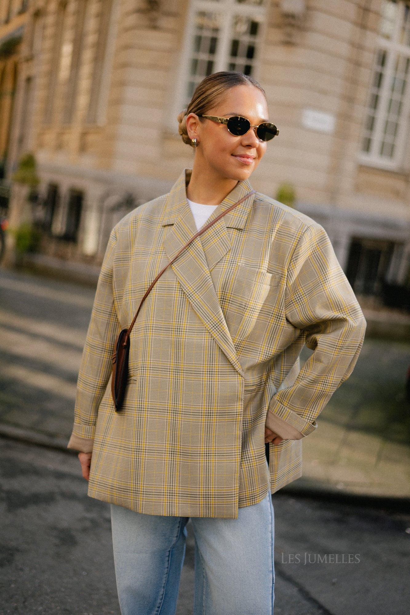Chloe oversized signature check blazer taupe/yellow