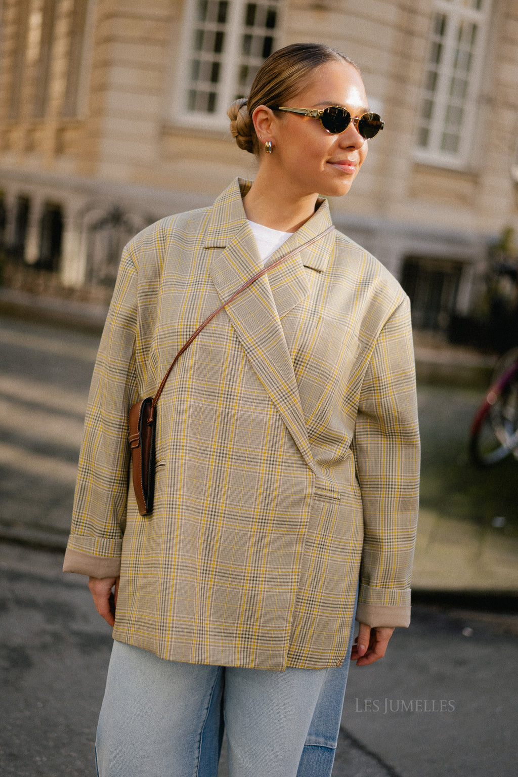 Chloe oversized signature check blazer taupe/yellow
