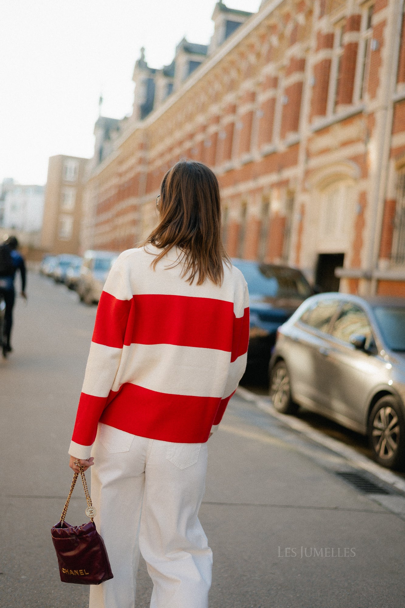 Bowie striped polo knit - cream/red