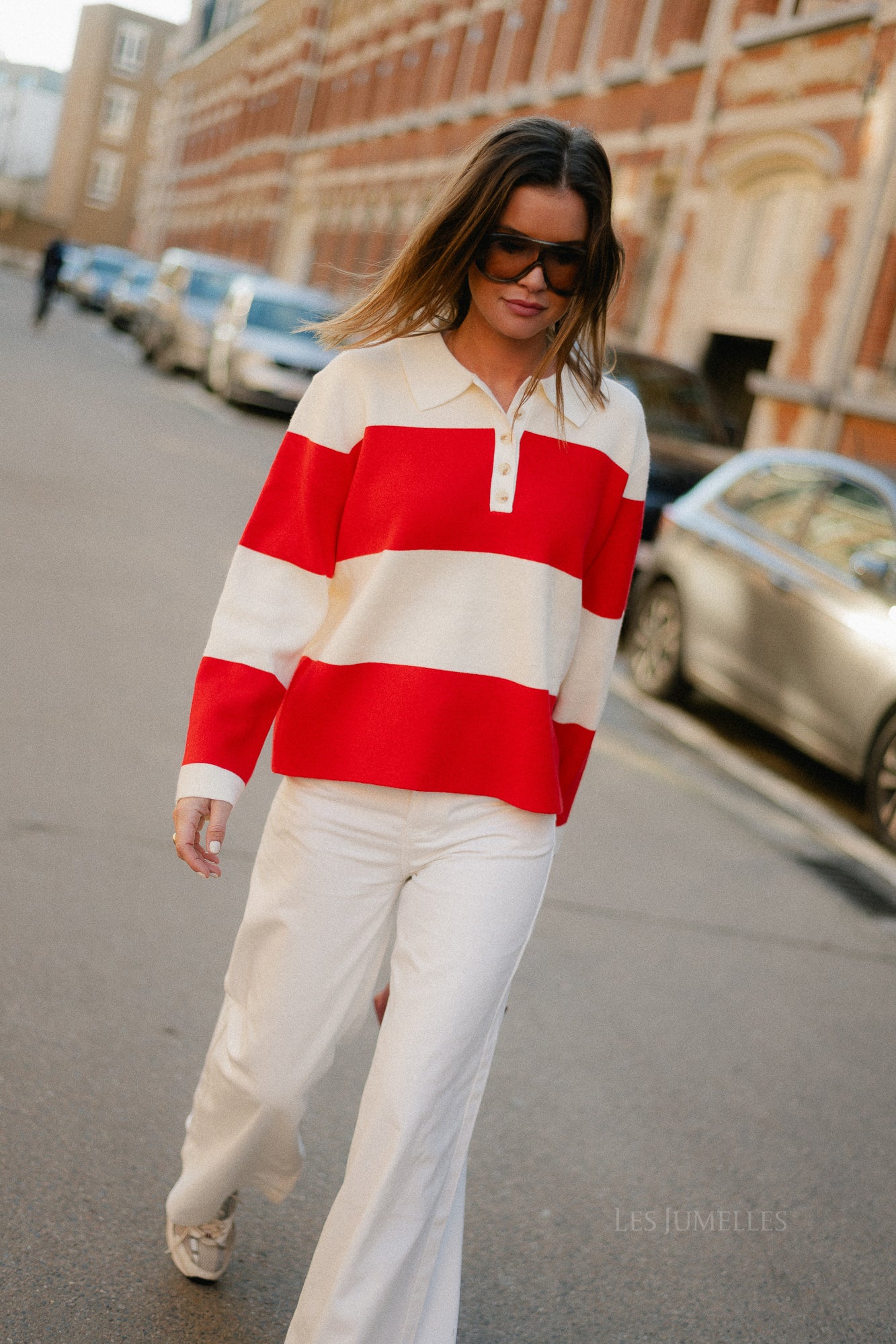 Bowie striped polo knit - cream/red