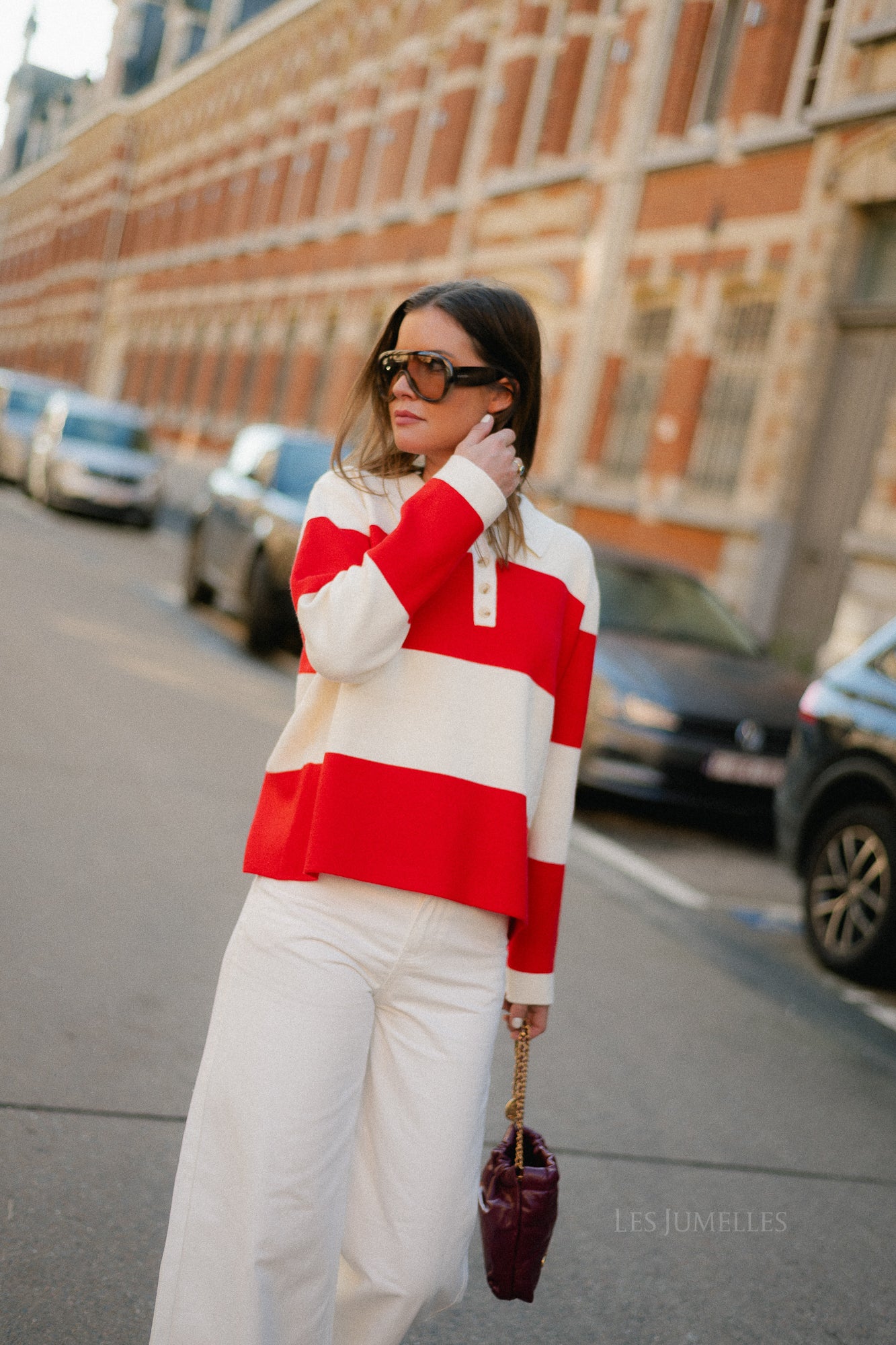 Bowie striped polo knit - cream/red