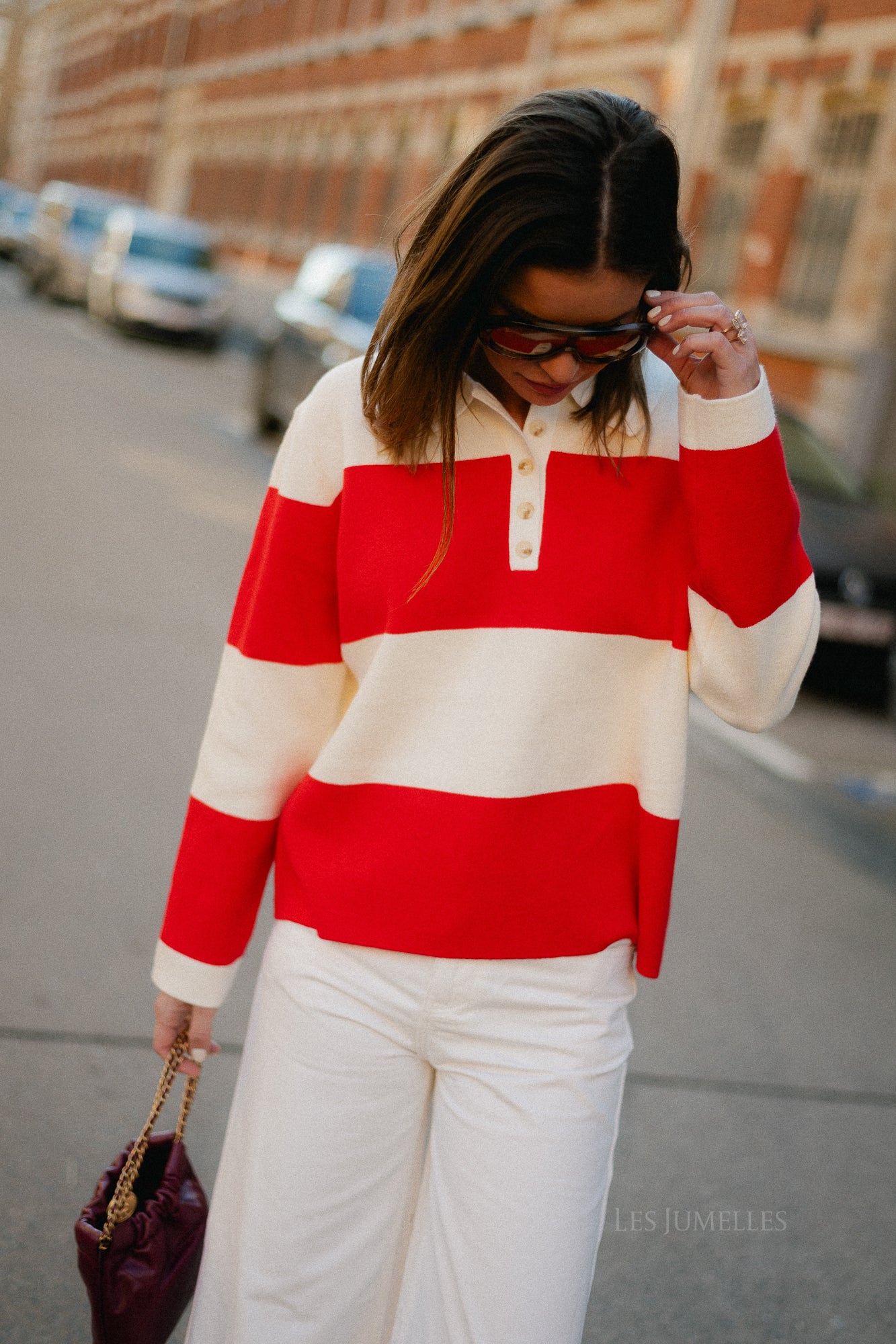 Bowie striped polo knit - cream/red