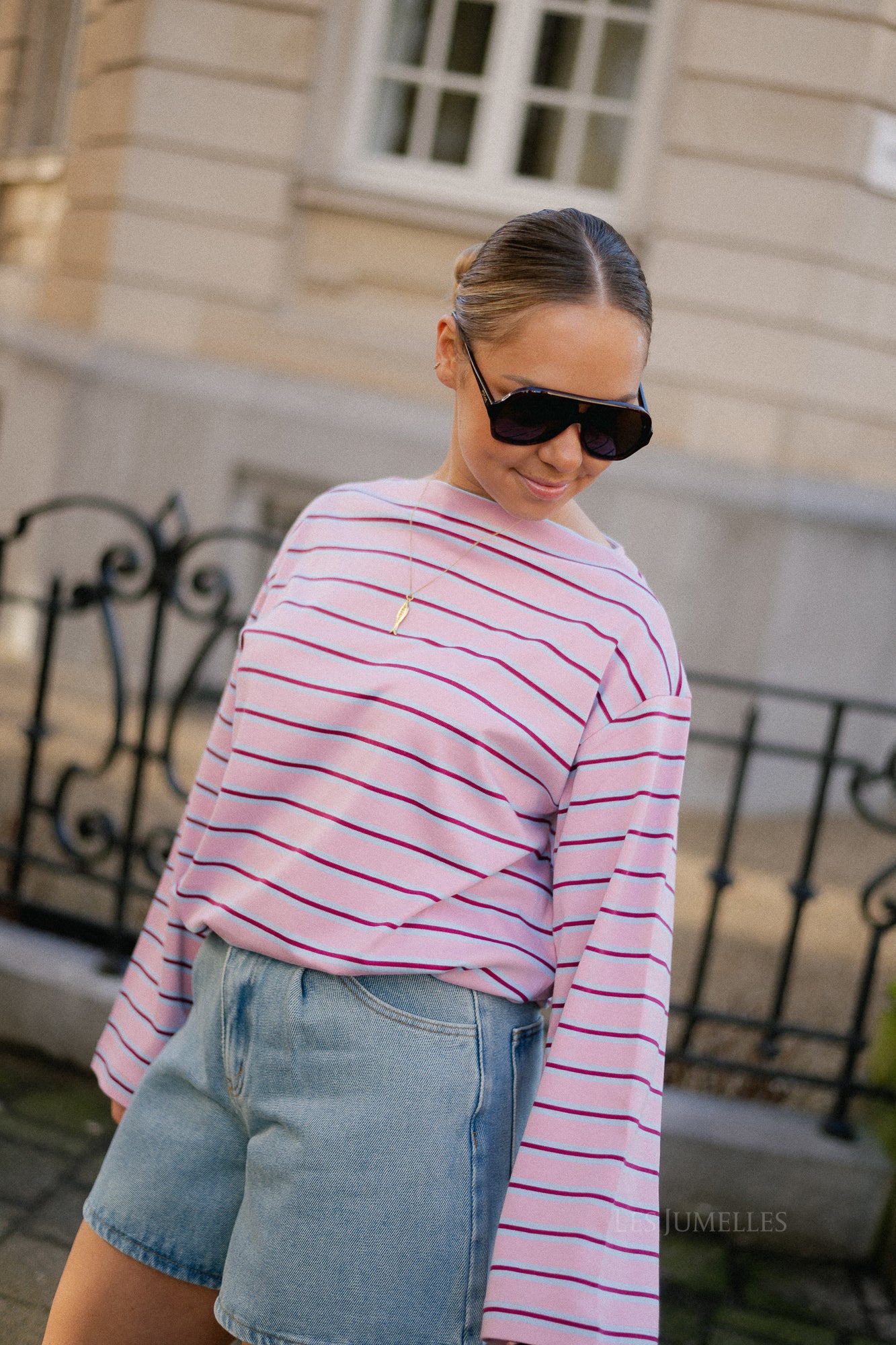 SLFPolly LS boatneck striped tee bleached mauve