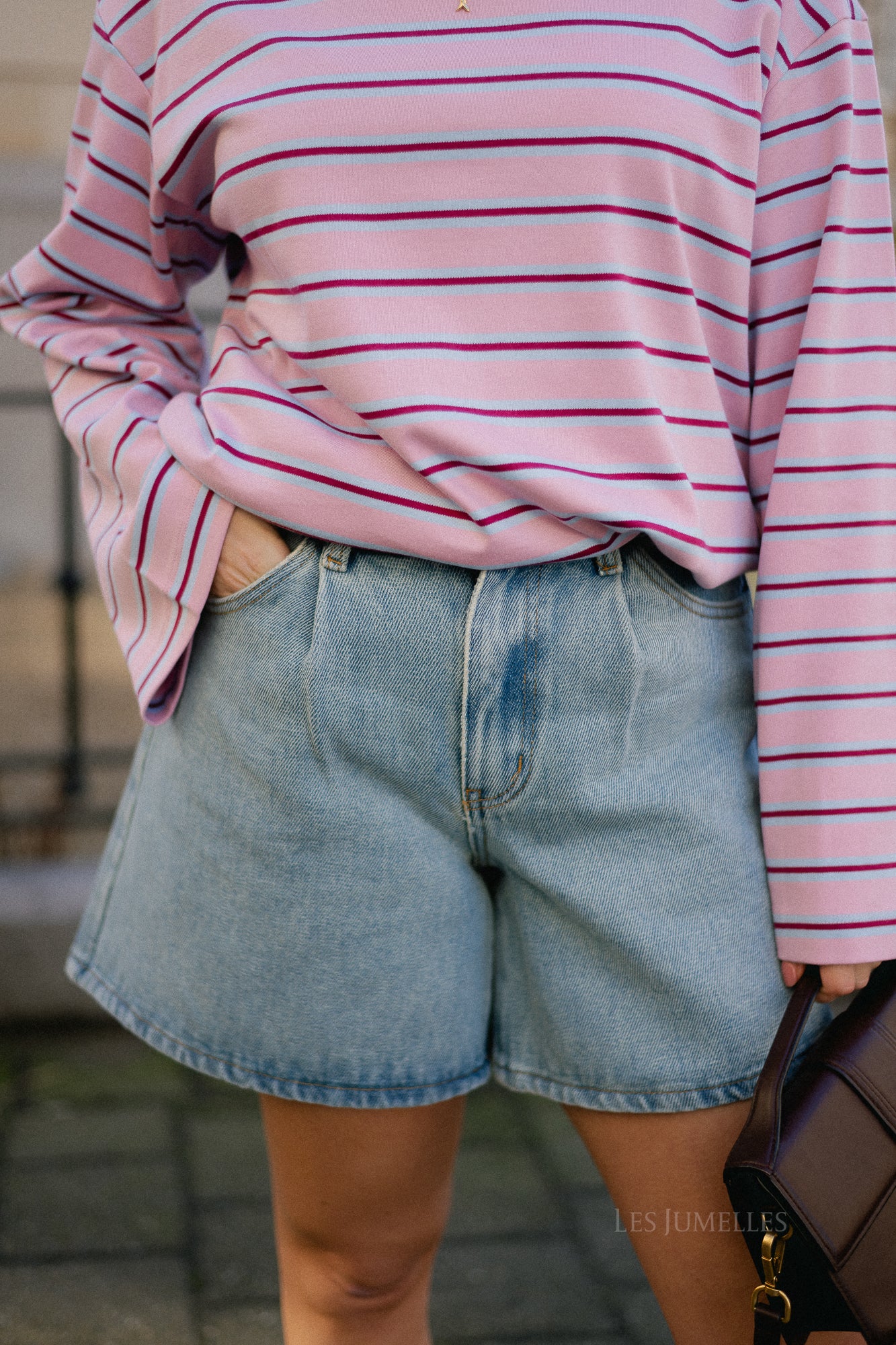 OBJNelly LO shorts light blue denim