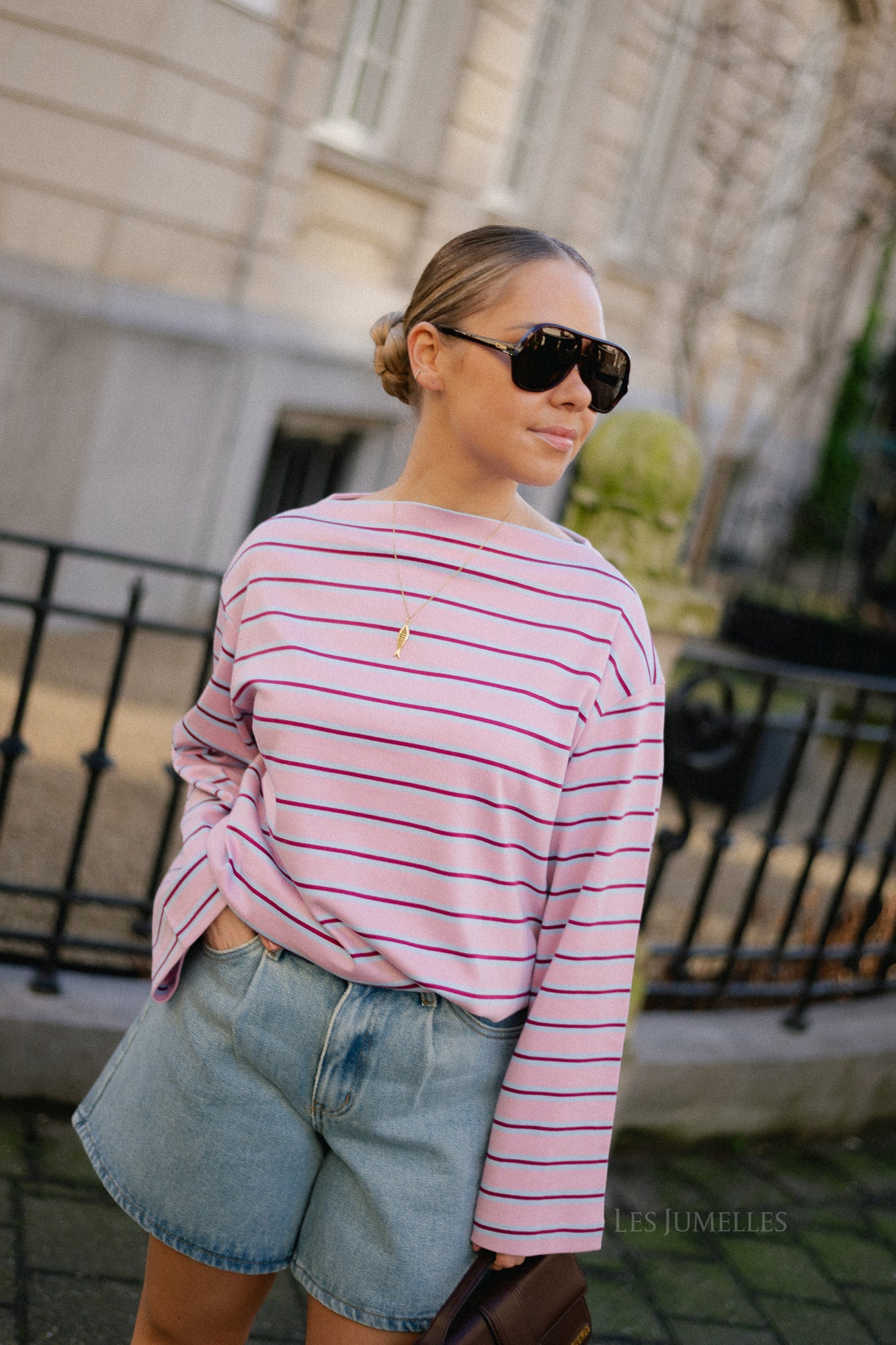 SLFPolly LS boatneck striped tee bleached mauve