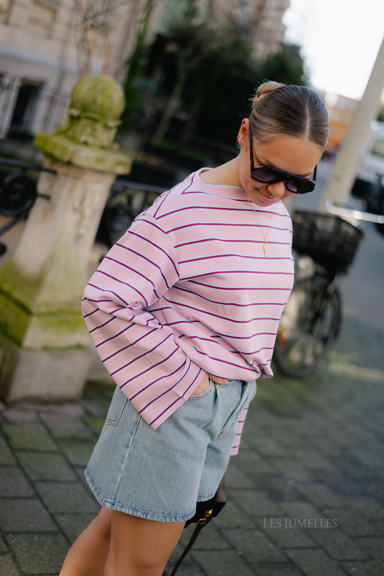 SLFPolly LS boatneck striped tee bleached mauve