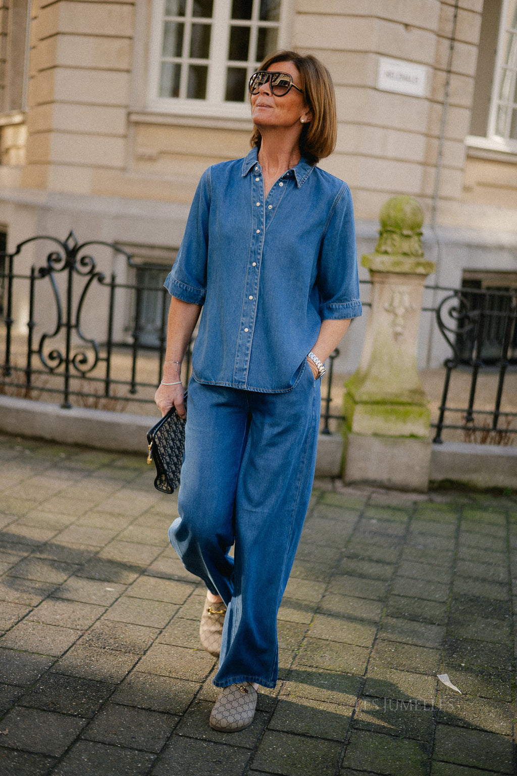 OBJFrame Lisa wide MW pant medium blue denim