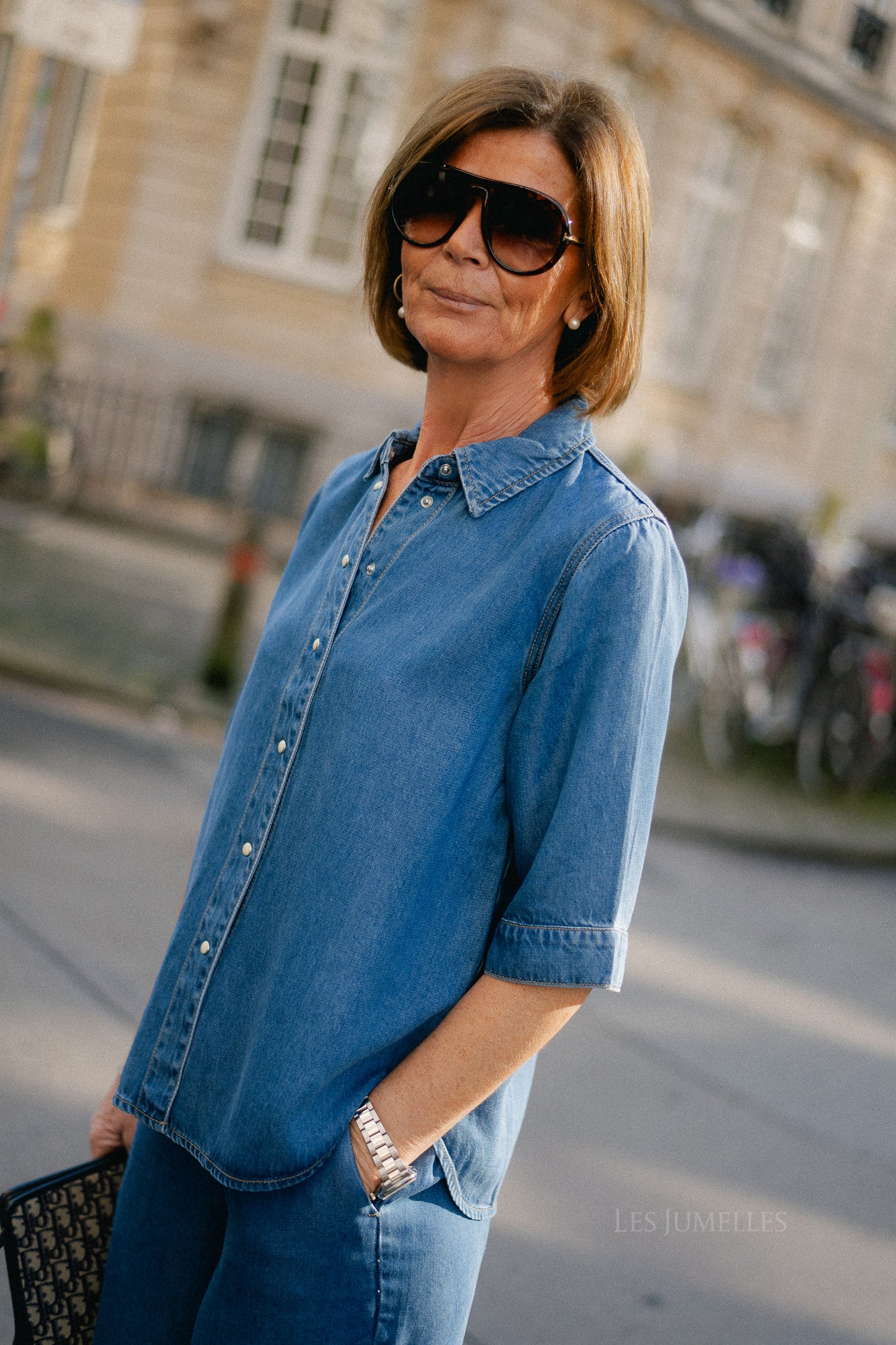OBJFrame 2/4 RE denim top medium blue denim